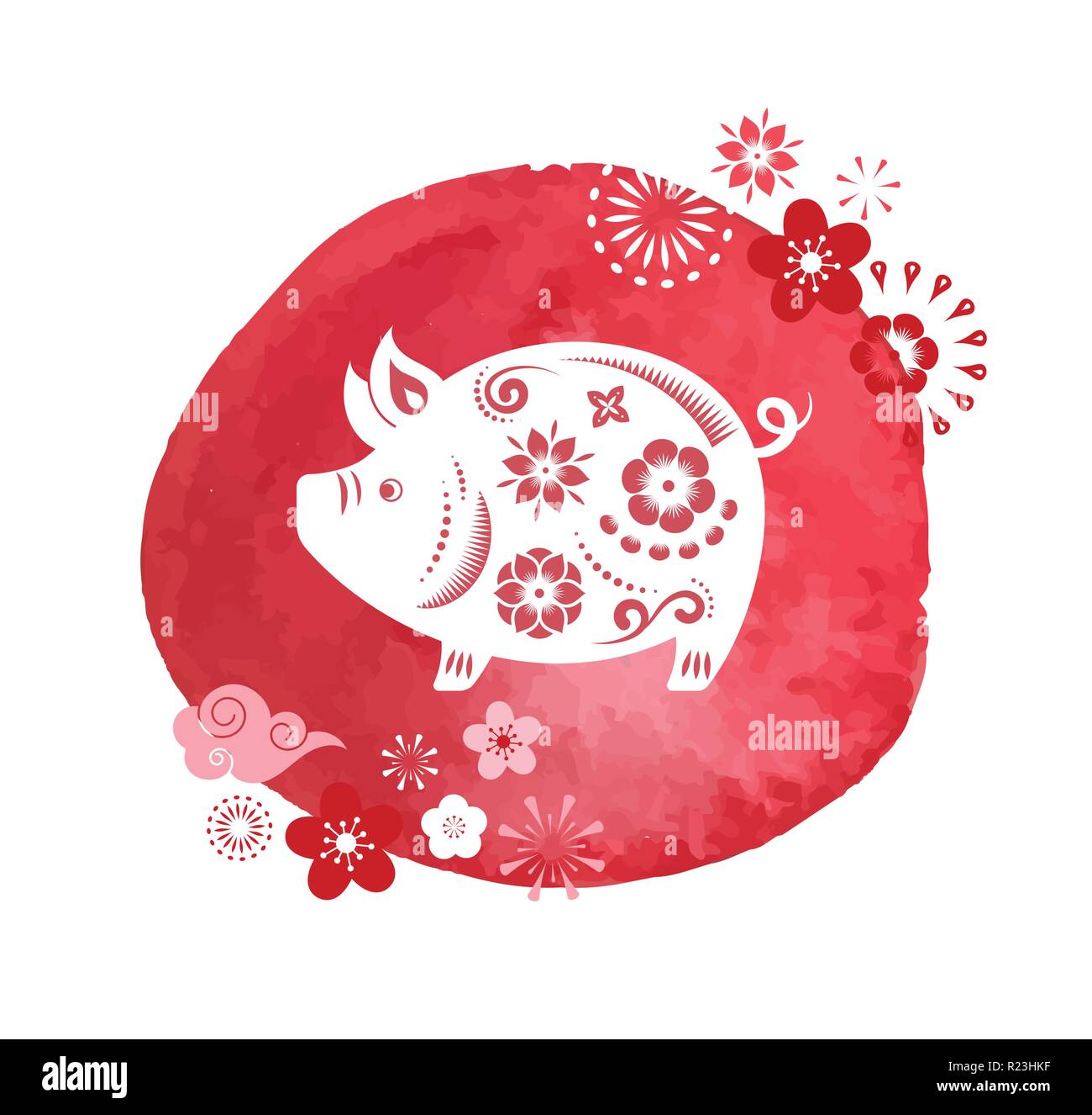 Joyeux Nouvel An chinois 2019, l'année du cochon. Vector banner, aquarelle arrière-plan modèle Illustration de Vecteur