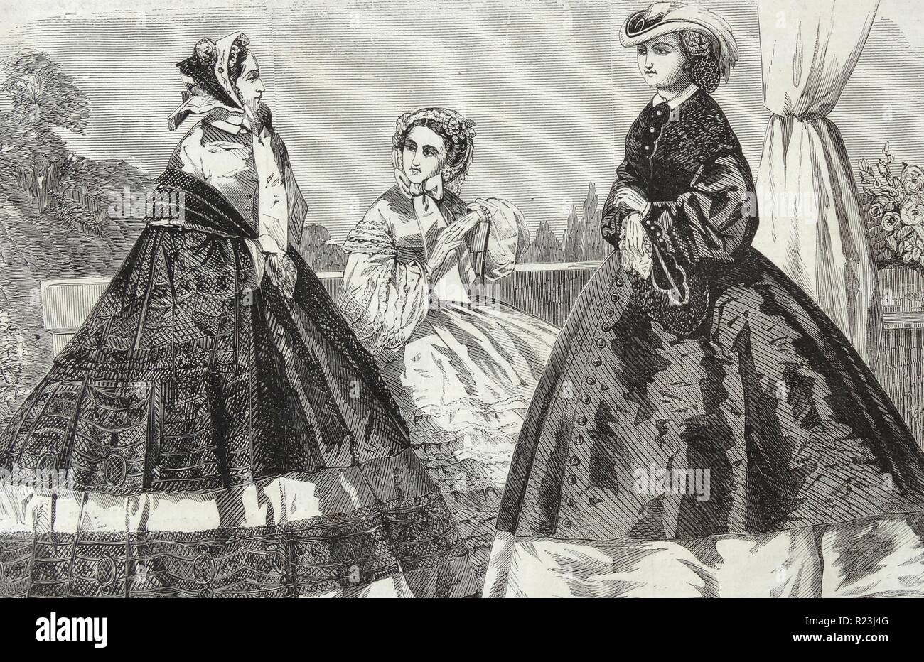 La mode de Paris pour août 1860 Banque D'Images