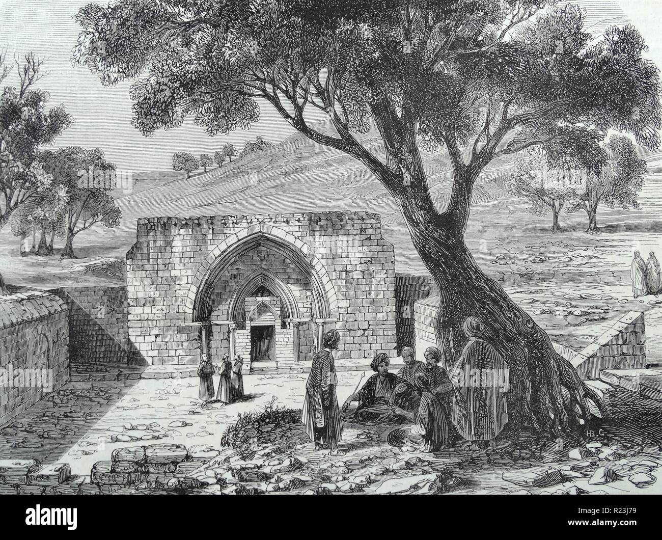 Illustration de la tombe de la Vierge Marie, situé à Jérusalem. Datée 1870 Banque D'Images