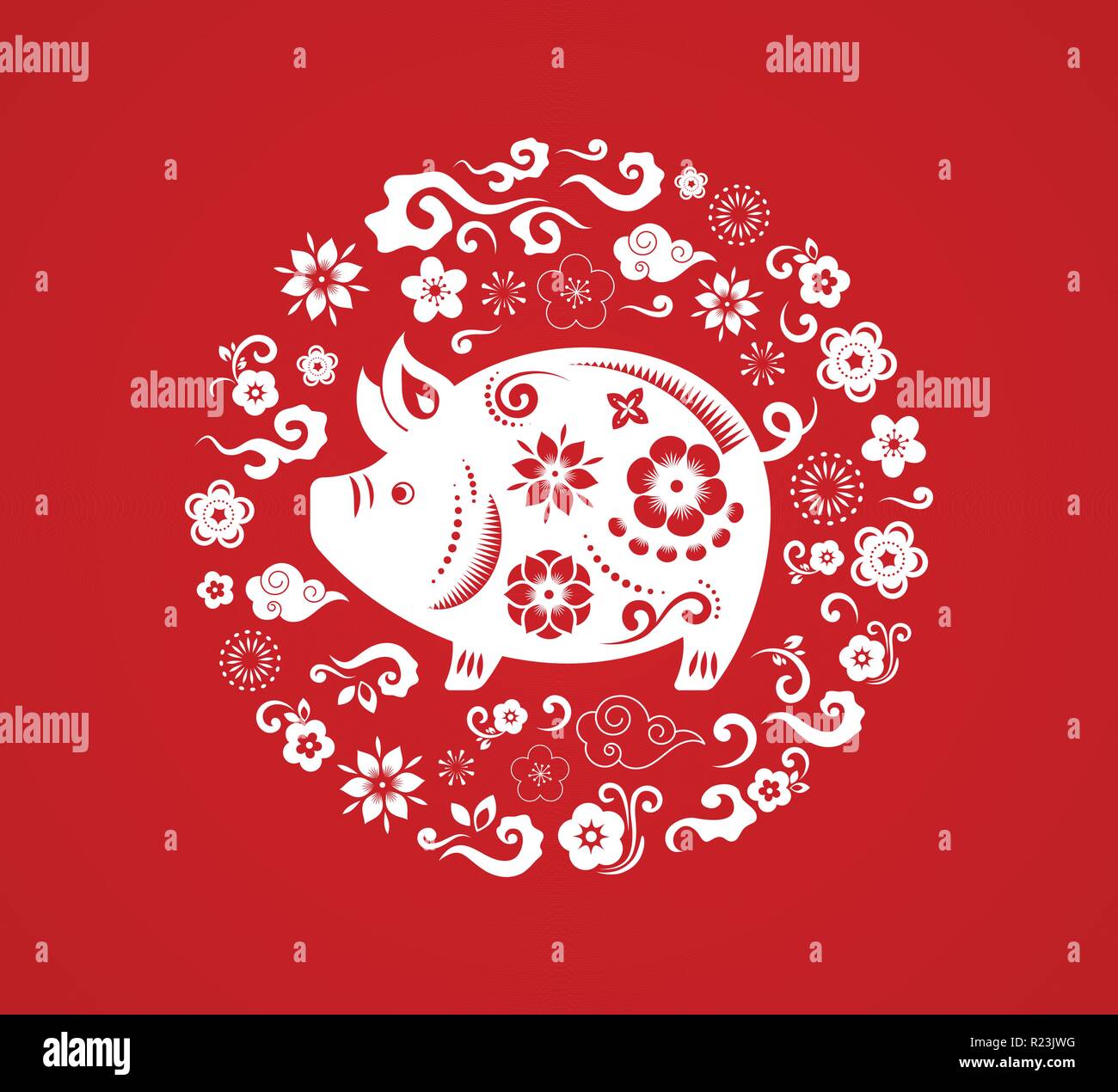 Joyeux Nouvel An chinois 2019, l'année du cochon. Vector banner, arrière-plan modèle Illustration de Vecteur