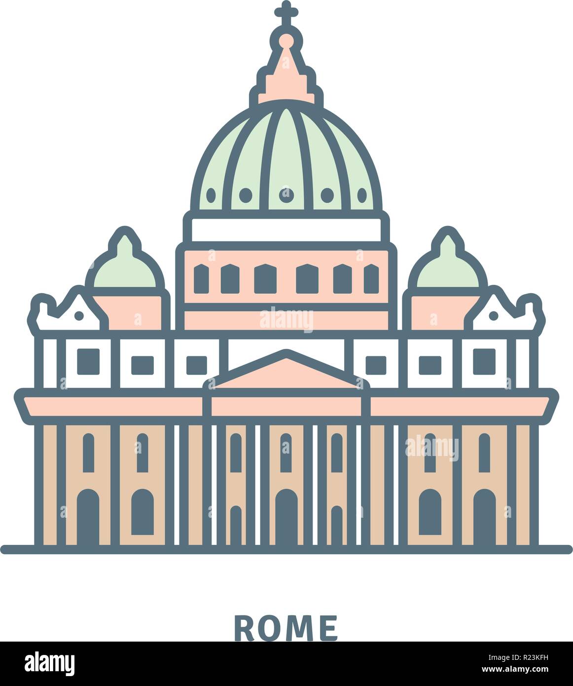 L'icône de la ligne de Rome. Basilique Saint Pierre du Vatican à l'illustration vectorielle. Illustration de Vecteur