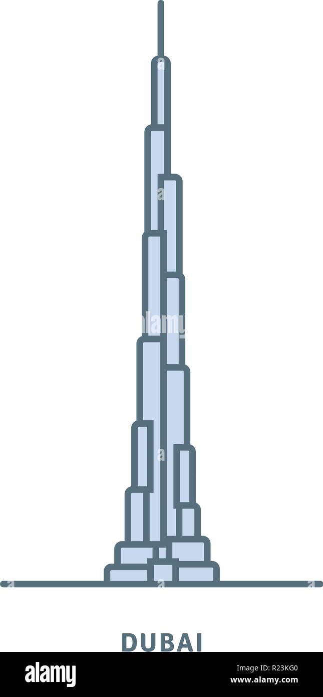 L'icône de la ligne historique de Dubaï. Illustration vecteur de gratte-ciel Burj Khalifa. Illustration de Vecteur