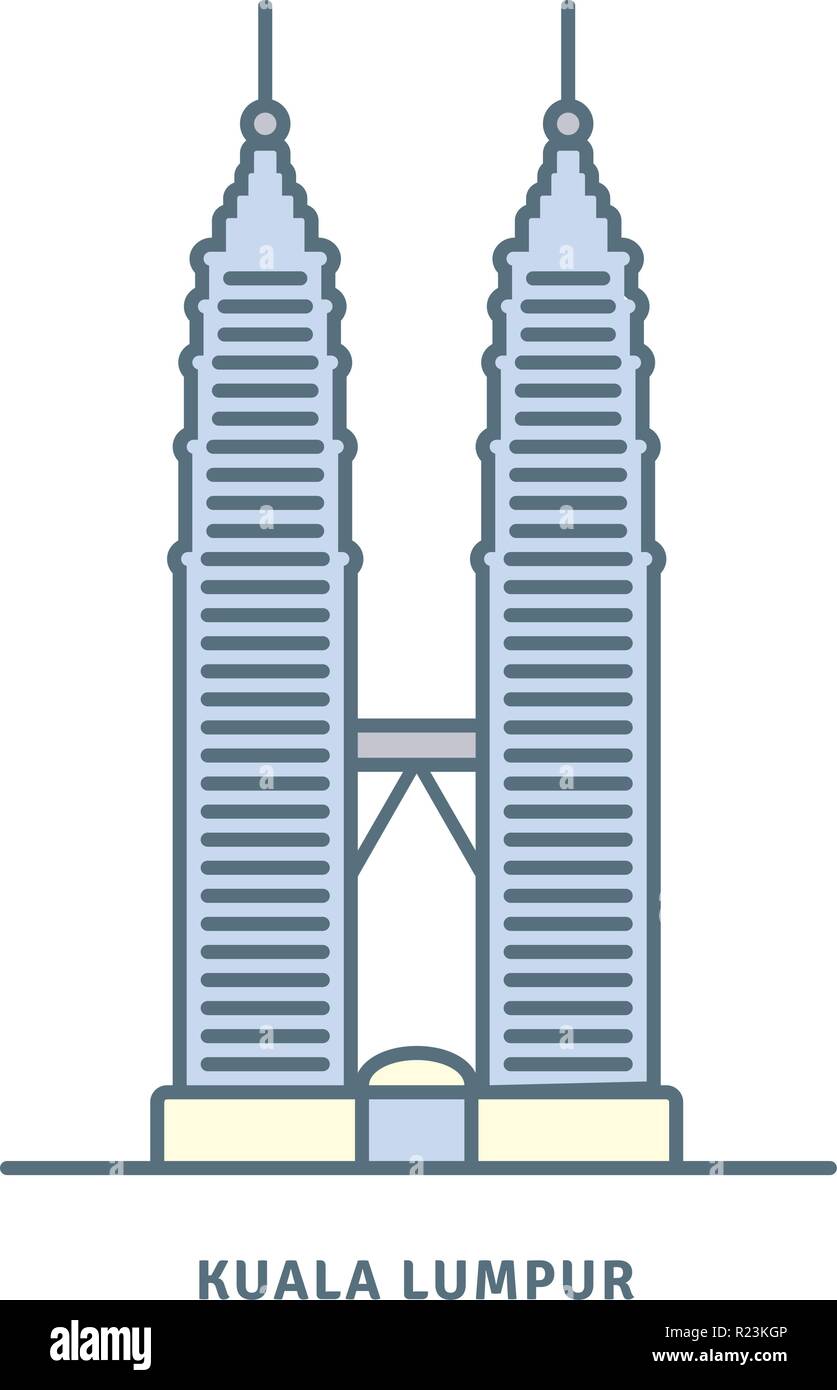 L'icône de la ligne de la Malaisie. Les Tours Petronas à Kuala Lumpurvector illustration. Illustration de Vecteur