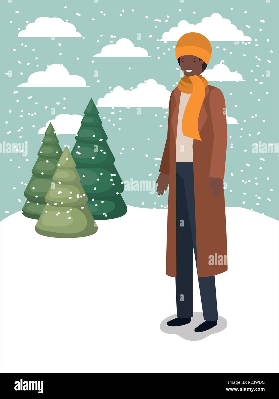 Homme noir à snowscape avec des vêtements d'hiver Illustration de Vecteur Homme noir à snowscape avec des vêtements d'hiver Illustration de Vecteur