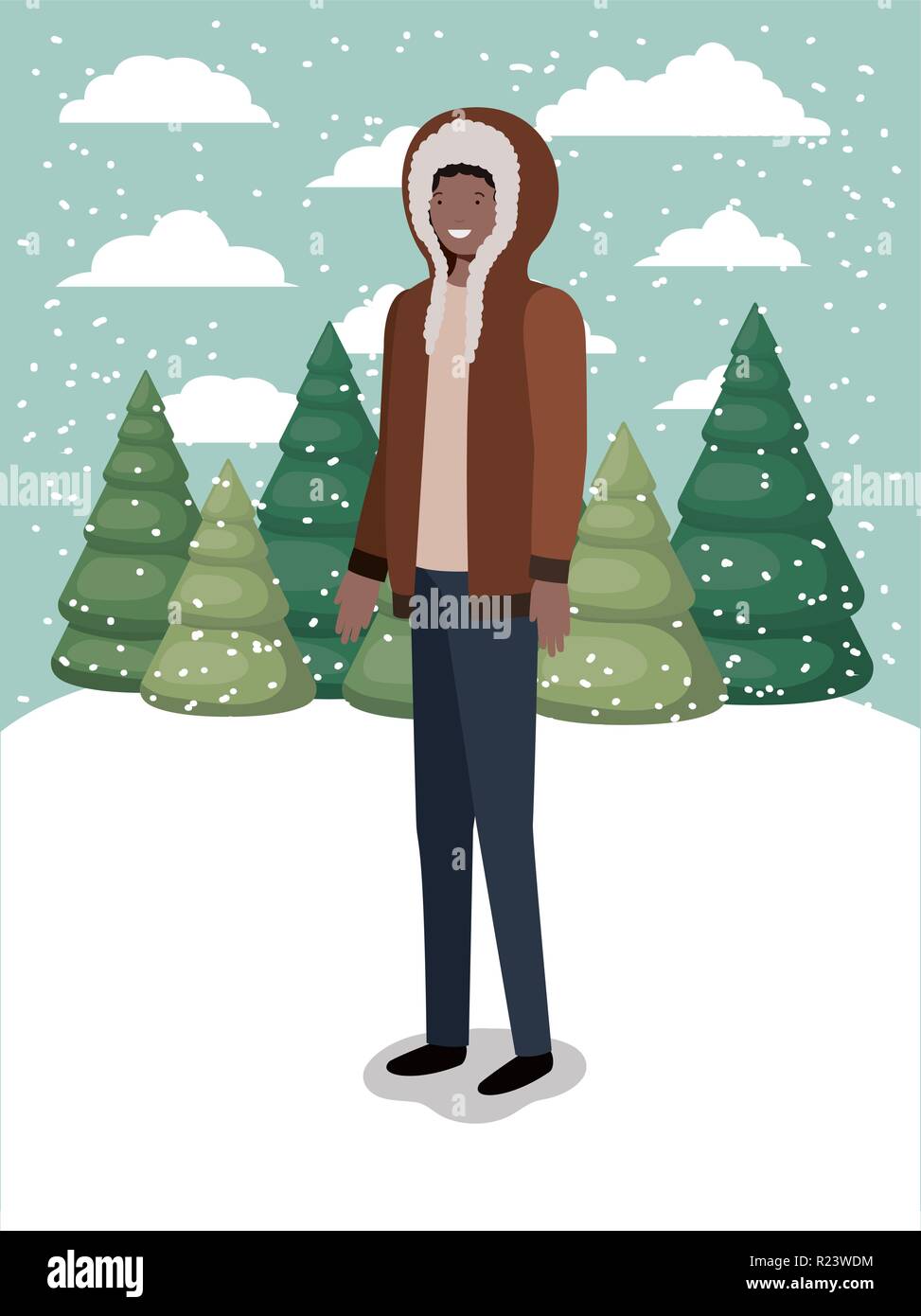 Homme noir à snowscape avec des vêtements d'hiver Illustration de Vecteur Homme noir à snowscape avec des vêtements d'hiver Illustration de Vecteur