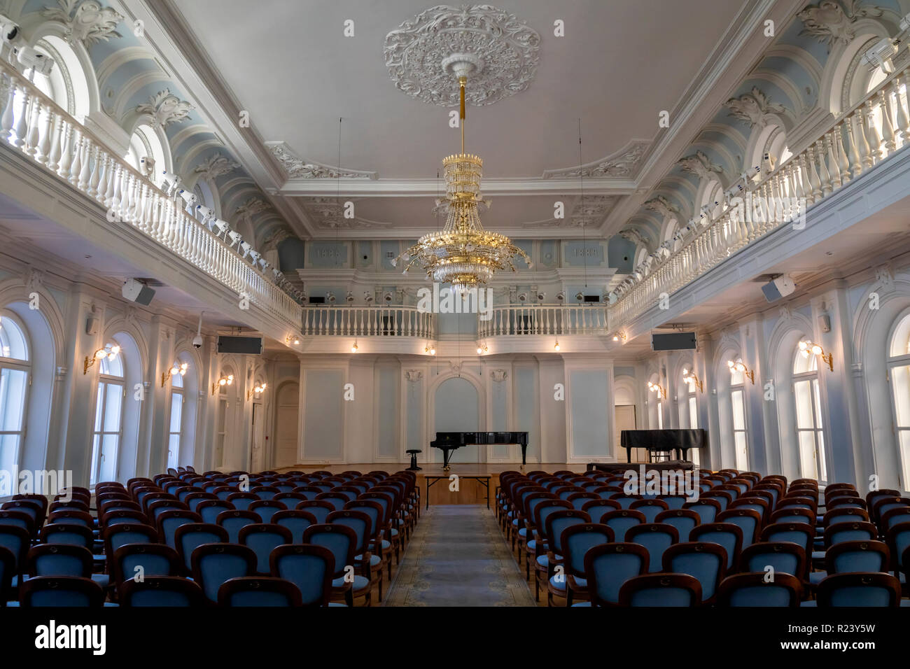 Intérieur de l'hôtel de Rachmaninov Conservatoire Tchaïkovski de Moscou dans le centre de Moscou, avant le concert, Russie Banque D'Images