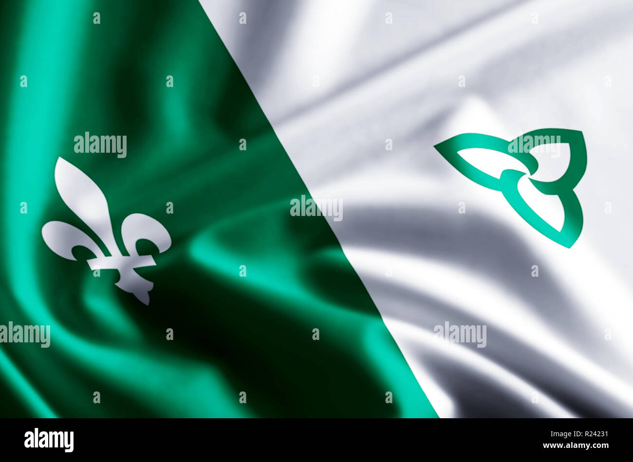 3D franco-ontarienne et agitant le drapeau libre illustration avec reflets. Utilisable pour l'arrière-plan et la texture. Banque D'Images