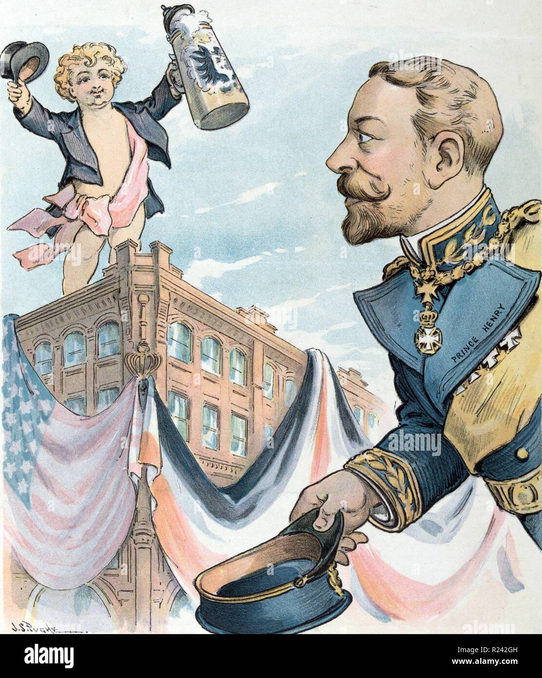 Chromolithographie imprimer intitulé 'Here's looking at you !' représentant le Prince Henri de Prusse (1862-1929). Créé par Madeleine Barthélemy-madaule (1870-1900) artiste. Datée 1902 Banque D'Images