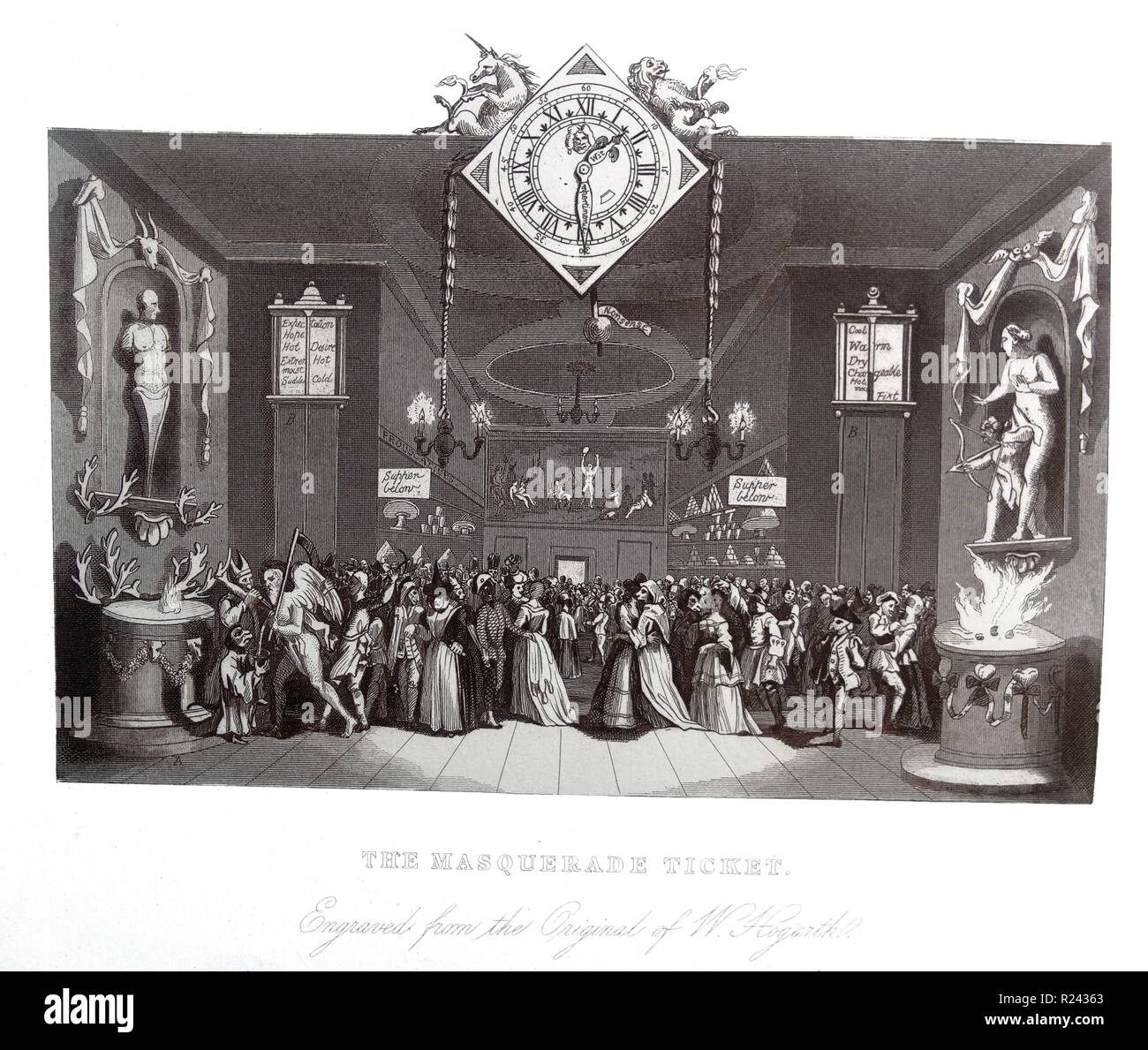 L'artiste britannique après gravure & graveur, William Hogarth 1697-1764 : The Masquerade Ticket 18e siècle Banque D'Images