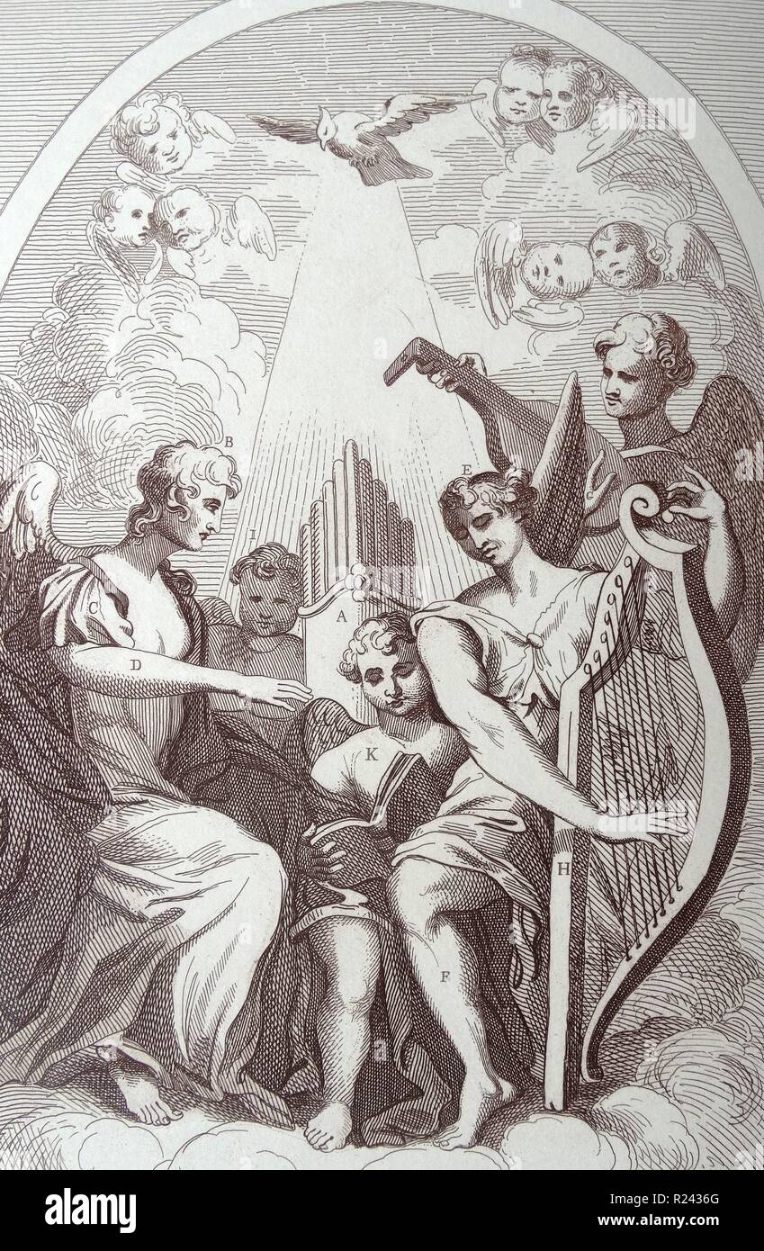 Gravure de l'artiste britannique & graveur, William Hogarth 1697-1764 : Burlesque sur KentaEos à St Clement Danes retable xviiie siècle Banque D'Images