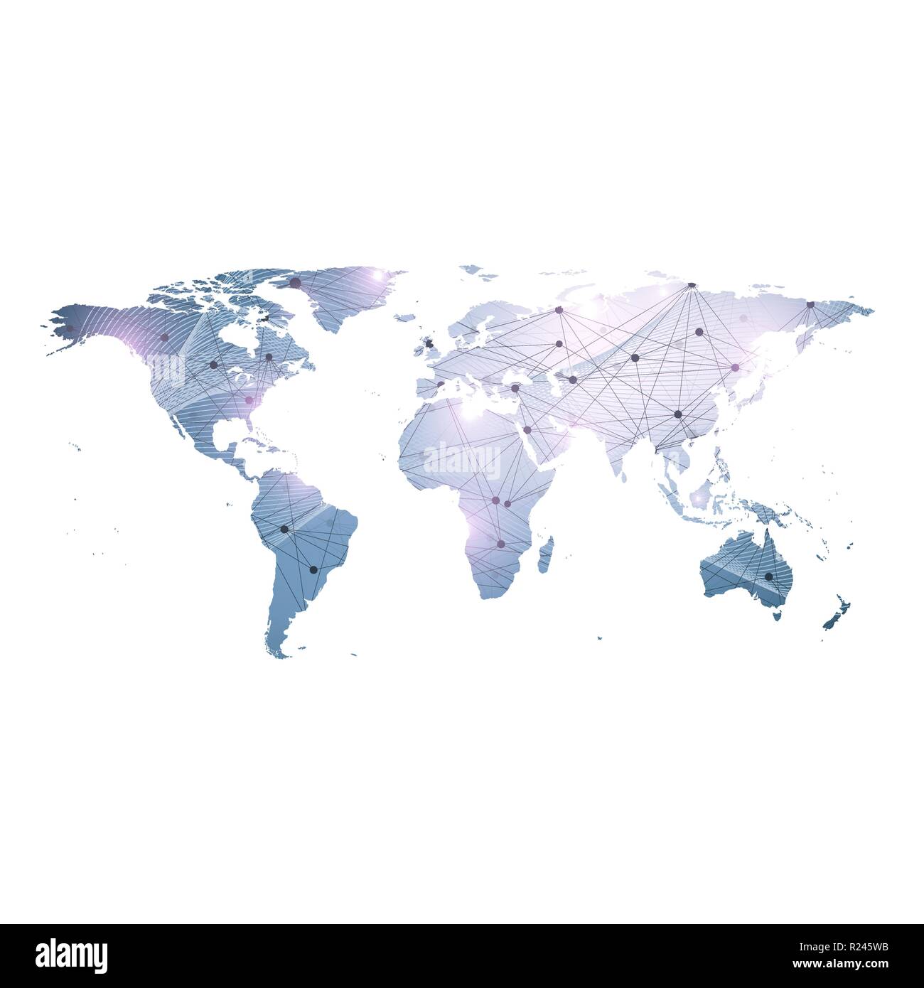 Modèle vectoriel carte du monde avec la technologie global concept de mise en réseau. Les connexions réseau. La visualisation de données numériques. Plexus lignes. Contexte Big Data communication. Toile de perspective Illustration de Vecteur