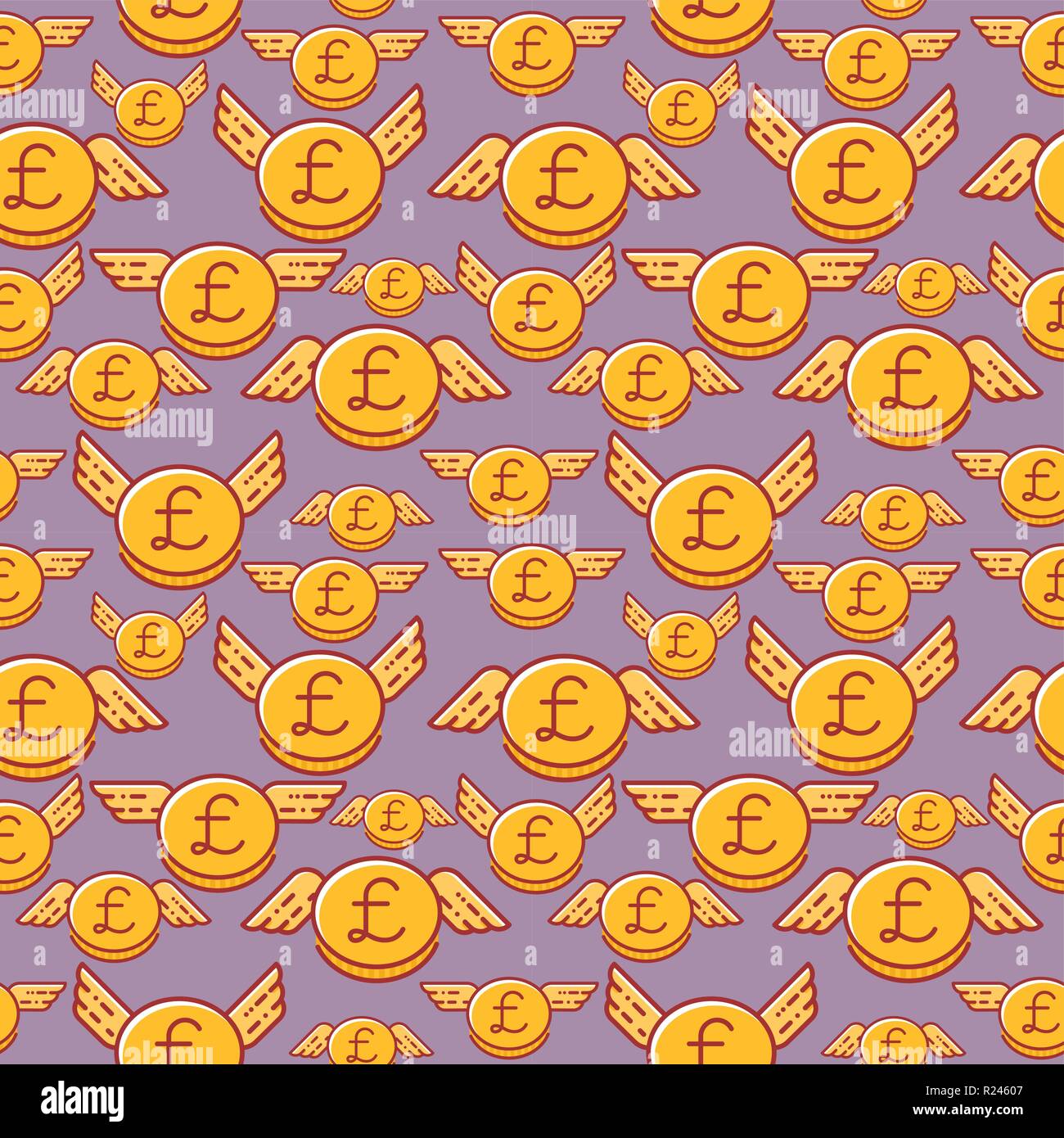 British pound coins avec des ailes, modèle vectoriel continu, de la monnaie. Illustration de Vecteur