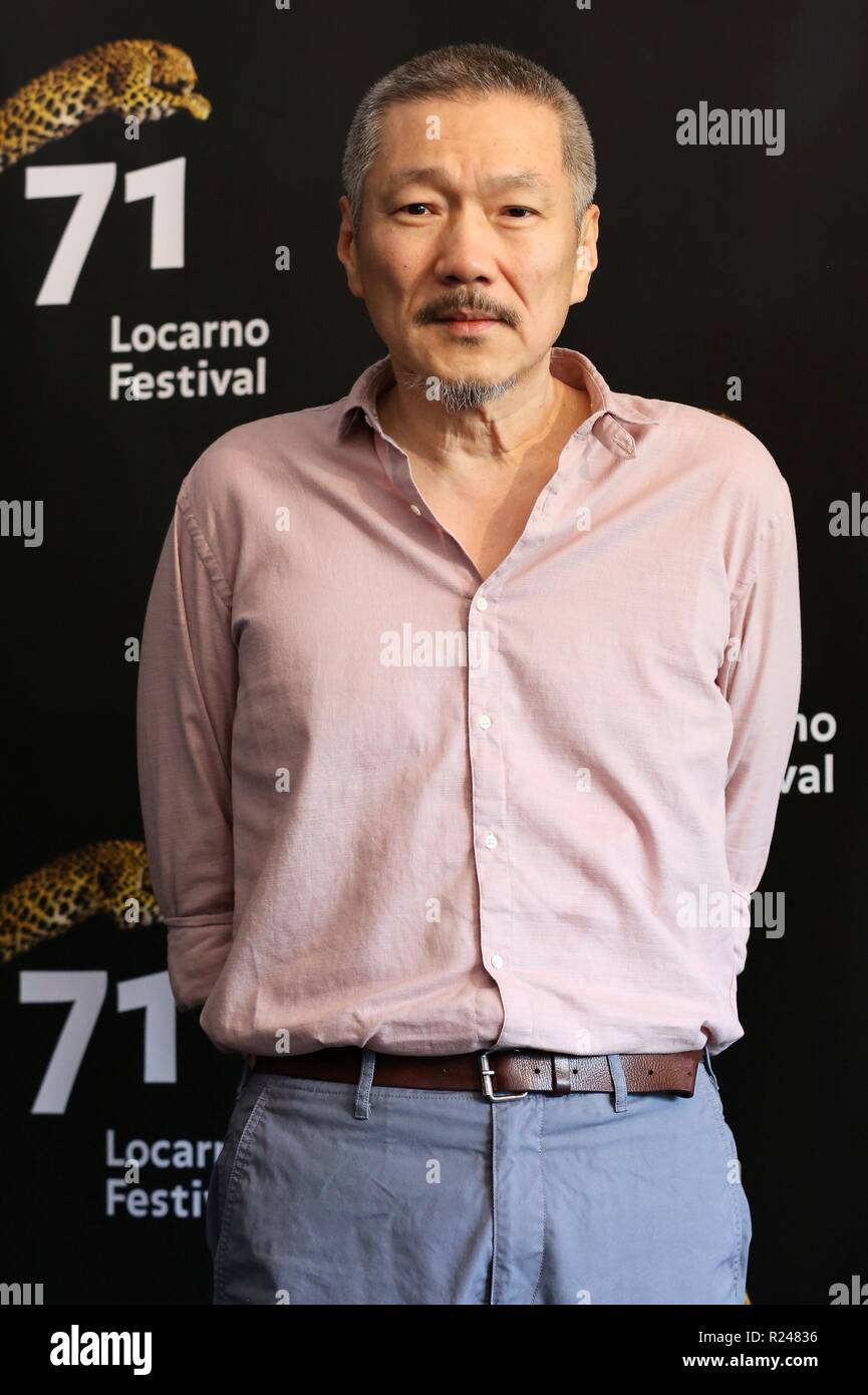 LOCARNO, SUISSE - Aug 09, 2018 : Hong Sang-soo assiste à l' Hôtel "Gangbyun photocall au 71e Festival du Film de Locarno (Photo : Mickael Chavet) Banque D'Images