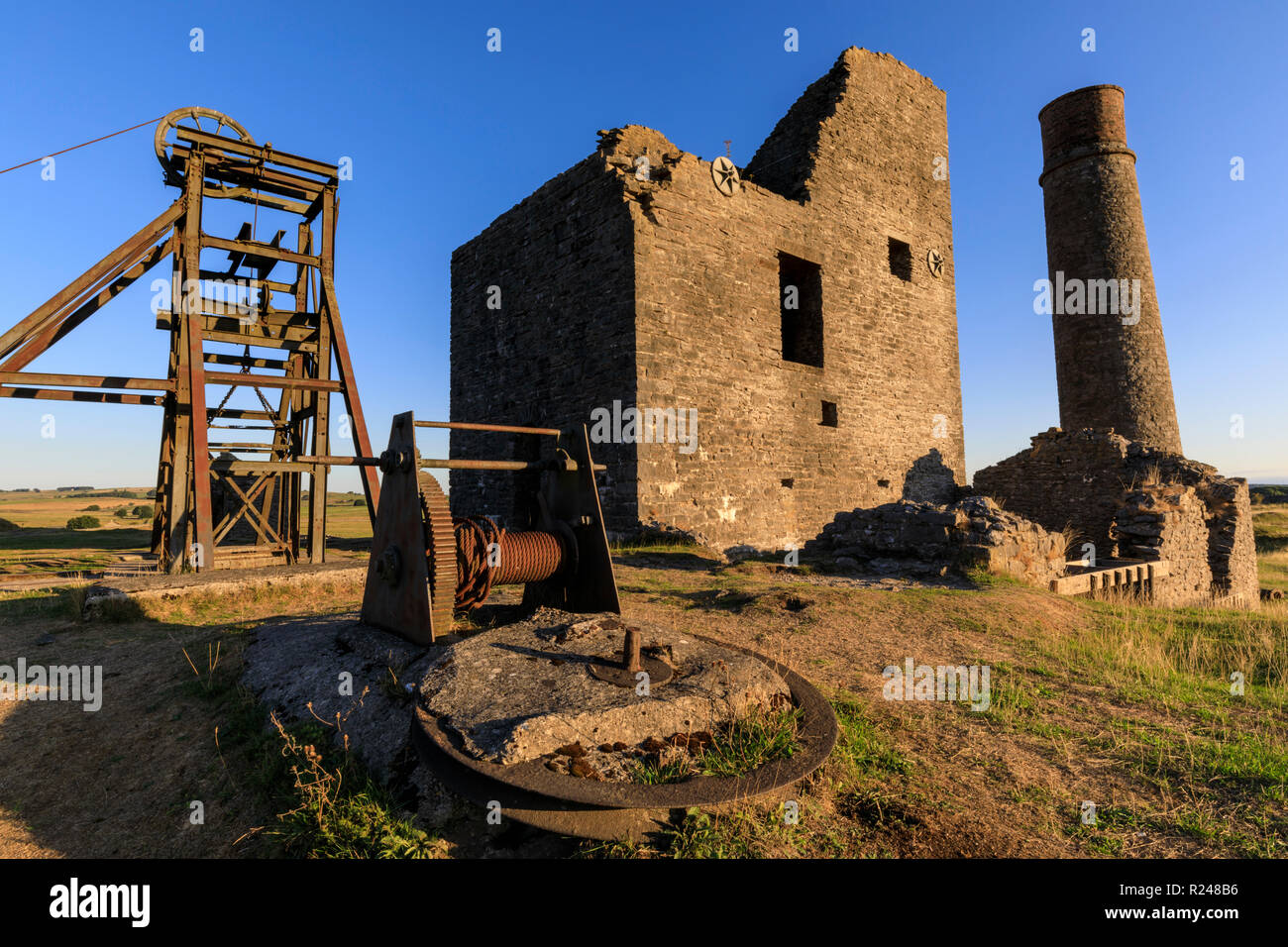 Cornish Engine House et de liquidation, Magpie, Mine de plomb, lieu historique National Monument, Peak District, Derbyshire, Angleterre, Royaume-Uni, Europe Banque D'Images
