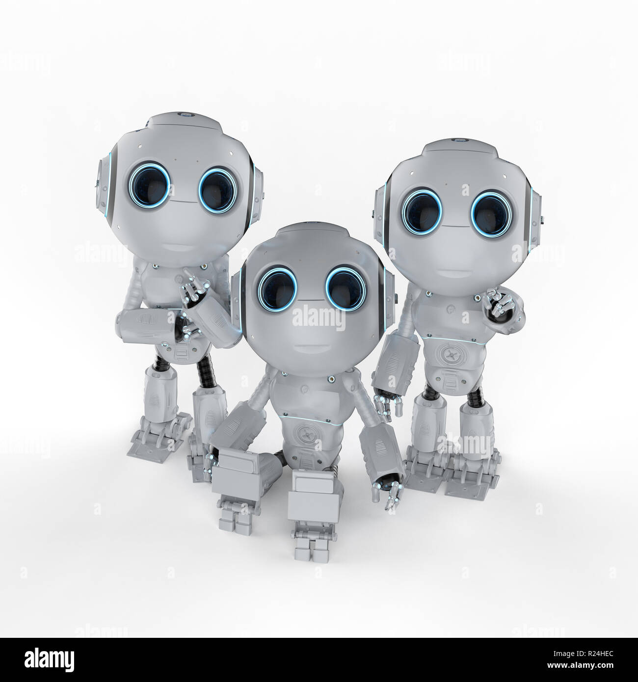 Le rendu 3D trois cute l'intelligence artificielle des robots avec personnage Banque D'Images Le rendu 3D trois cute l'intelligence artificielle des robots avec personnage Banque D'Images