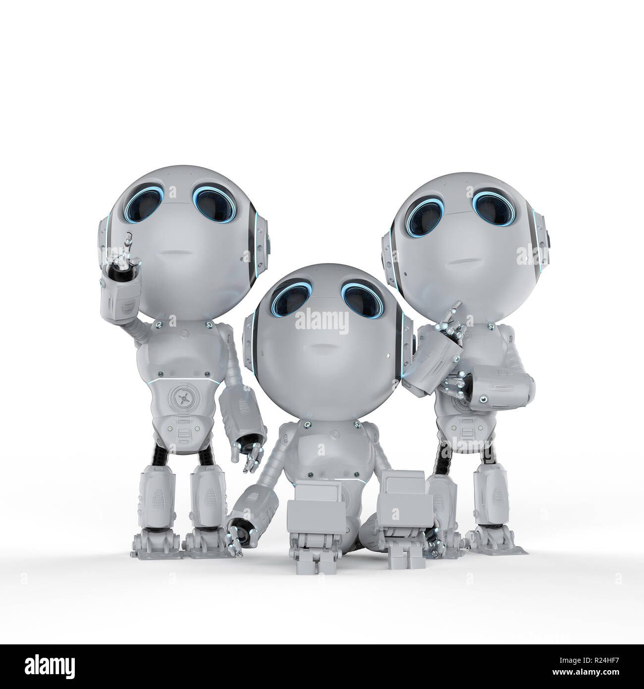 Le rendu 3D trois cute l'intelligence artificielle des robots avec personnage Banque D'Images Le rendu 3D trois cute l'intelligence artificielle des robots avec personnage Banque D'Images
