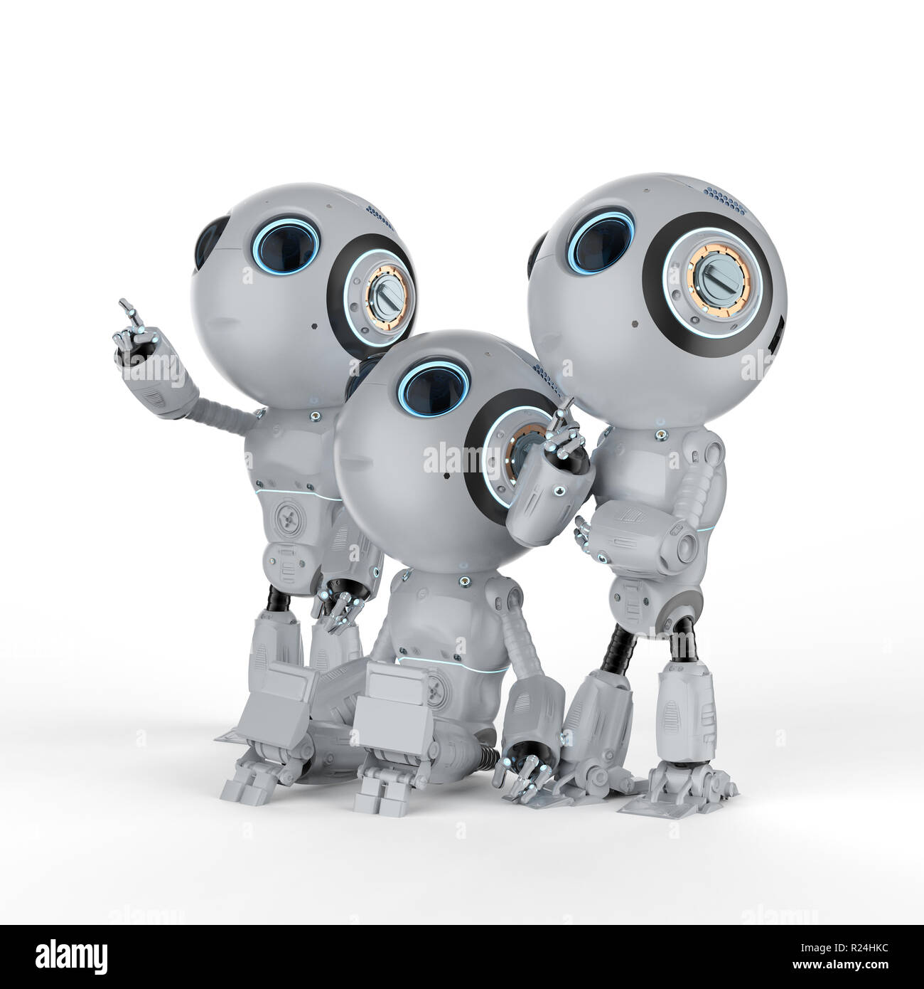 Le rendu 3D trois cute l'intelligence artificielle des robots avec personnage Banque D'Images Le rendu 3D trois cute l'intelligence artificielle des robots avec personnage Banque D'Images