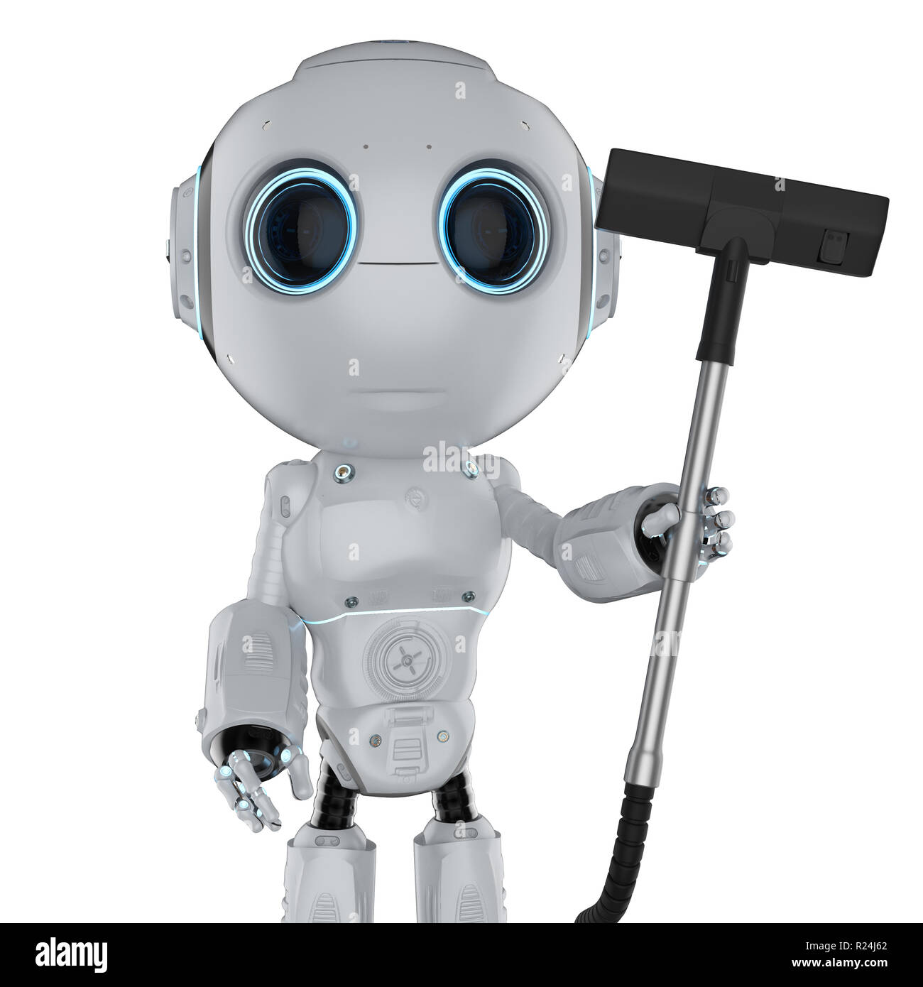 Le rendu 3D aspirateur robot mignon isolated on white Banque D'Images