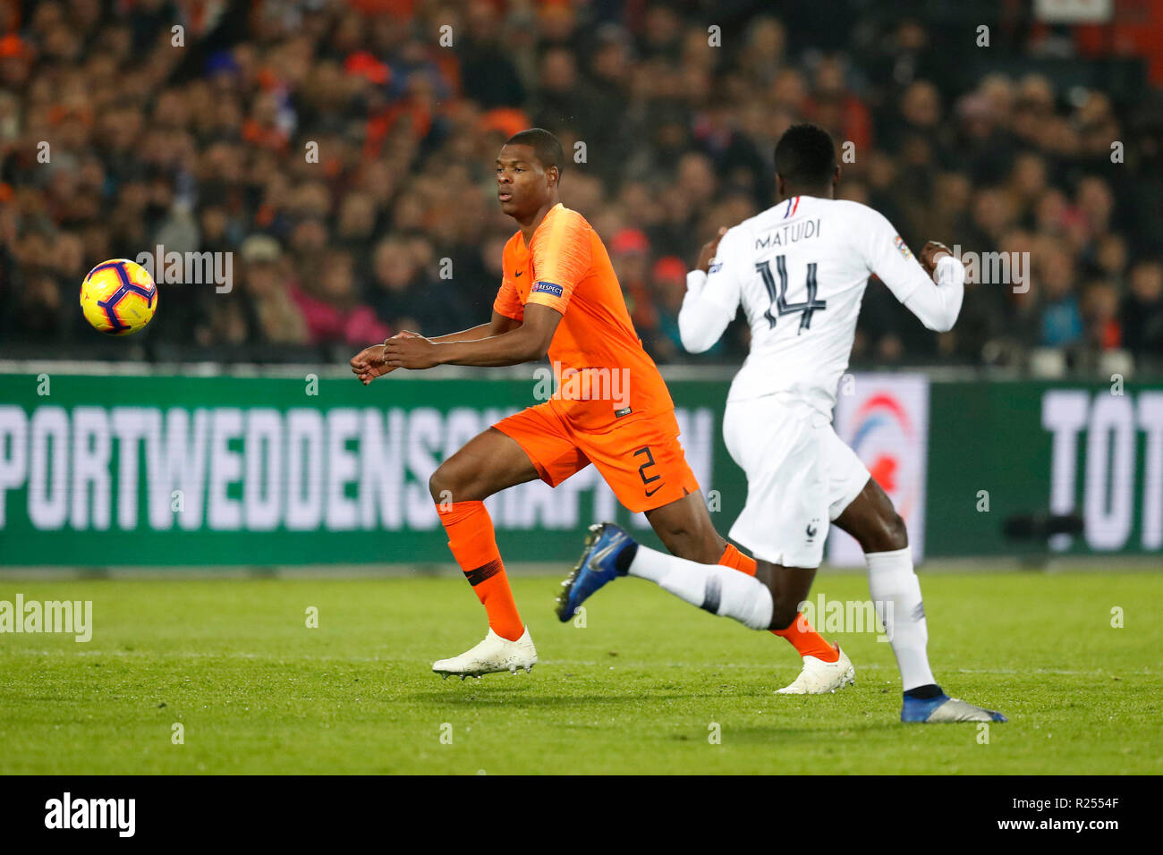 Rotterdam, aux Pays-Bas. 15 novembre 2018. ROTTERDAM, le stade De Kuip, 16-11-20-18, football, saison 2018 / 2019, Pays-Bas dvd Denzel Dumfries , Blaise Matuidi. Credit : Pro Shots/Alamy Live News Banque D'Images