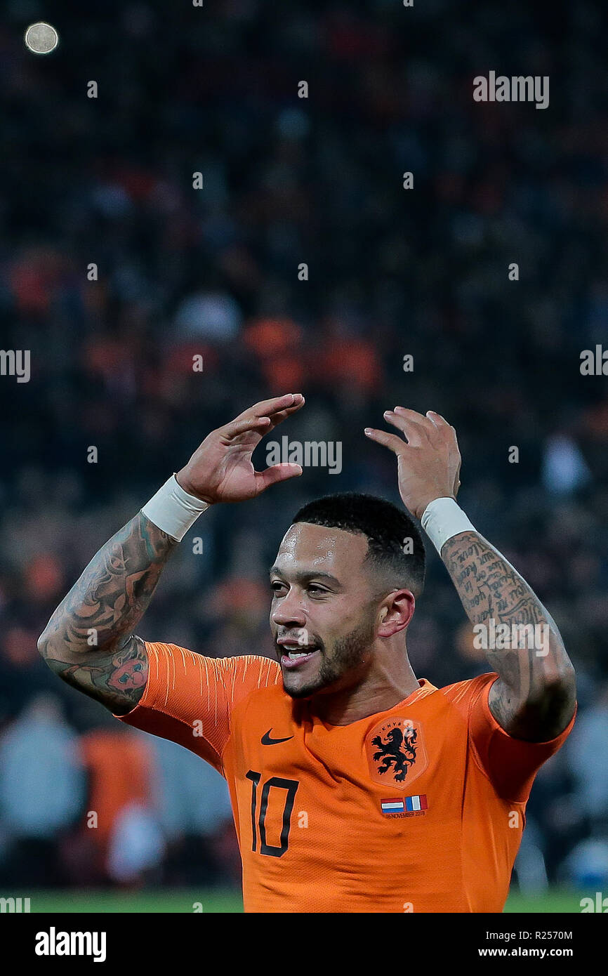 Rotterdam, aux Pays-Bas. 15 novembre 2018. ROTTERDAM, le stade De Kuip, 16-11-20-18, football, saison 2018 / 2019, Pays-Bas dvd Memphis Depay pendant le match de Ligue des Nations Unies Pays-bas - France Crédit : Pro Shots/Alamy Live News Banque D'Images