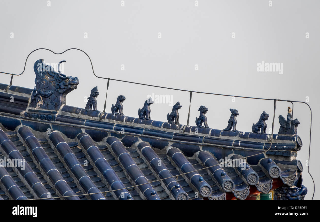 Détail de tuiles sur le Temple du Ciel à Pékin, Chine Banque D'Images