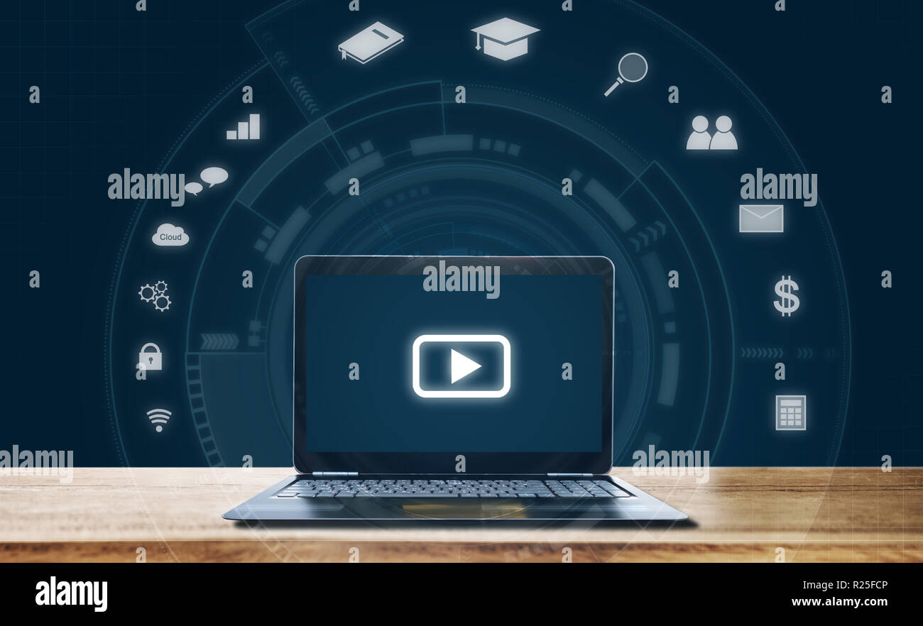 Les médias en ligne, e-learning et la technologie d'application réseau concept Banque D'Images