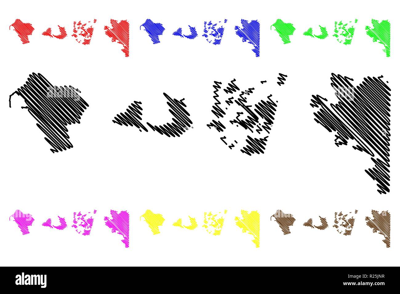 Puducherry (États fédérés, République de l'Inde) map vector illustration, croquis, gribouillis Pondichery Karikal (Karaikal), Mahé et Yanaon (Yanaon, Fren Illustration de Vecteur