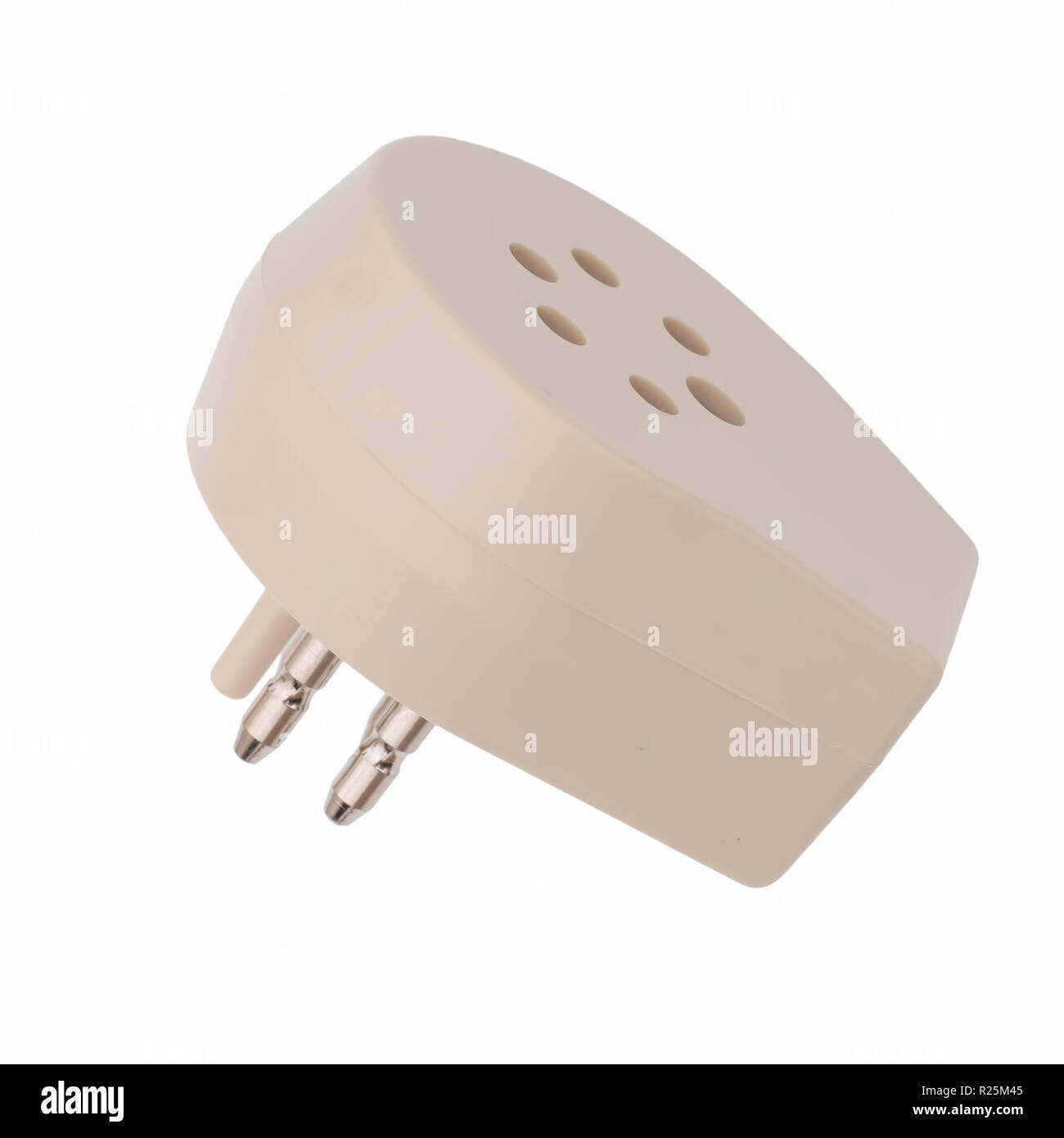 Adaptateur de ligne terrestre. Nous probablement prise RJ11 4 broches à la Belgique la prise du téléphone. Isolé sur blanc. Banque D'Images