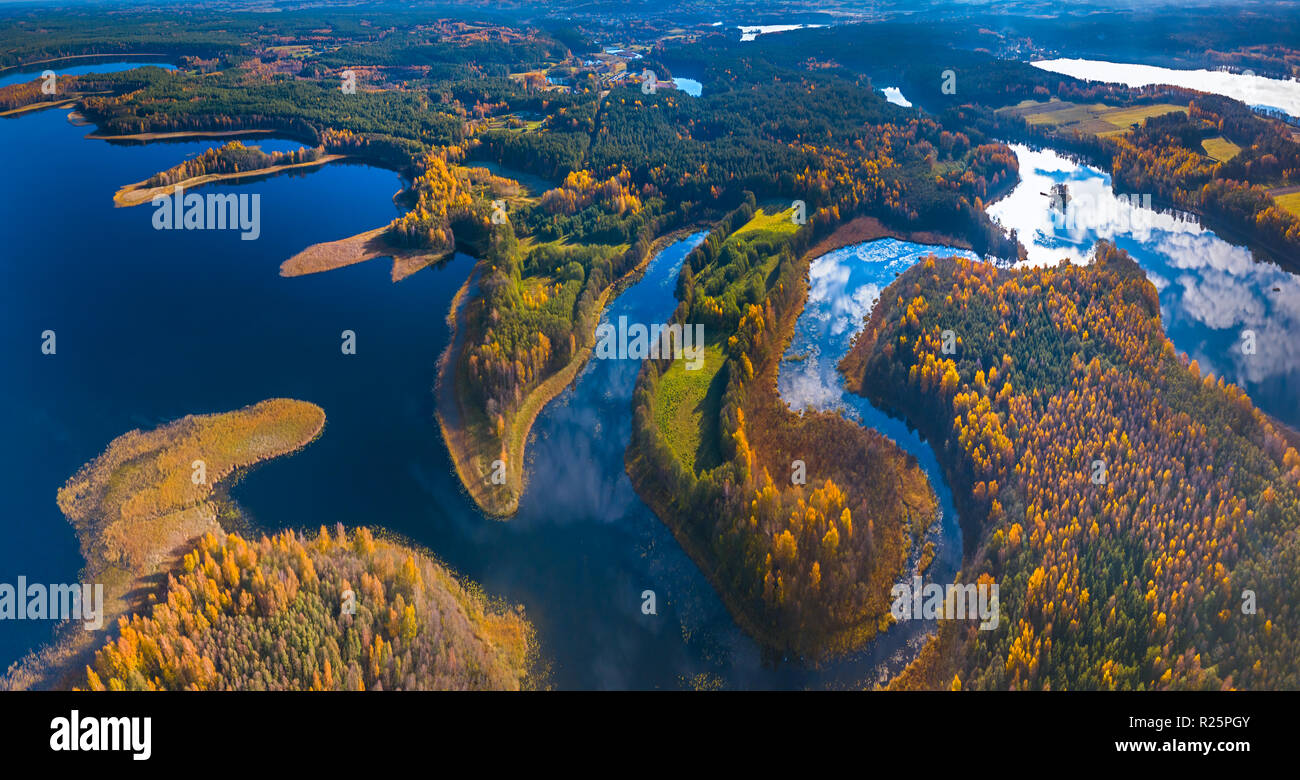 Vue panoramique aérienne de brouillard à l'automne, la Lituanie Banque D'Images