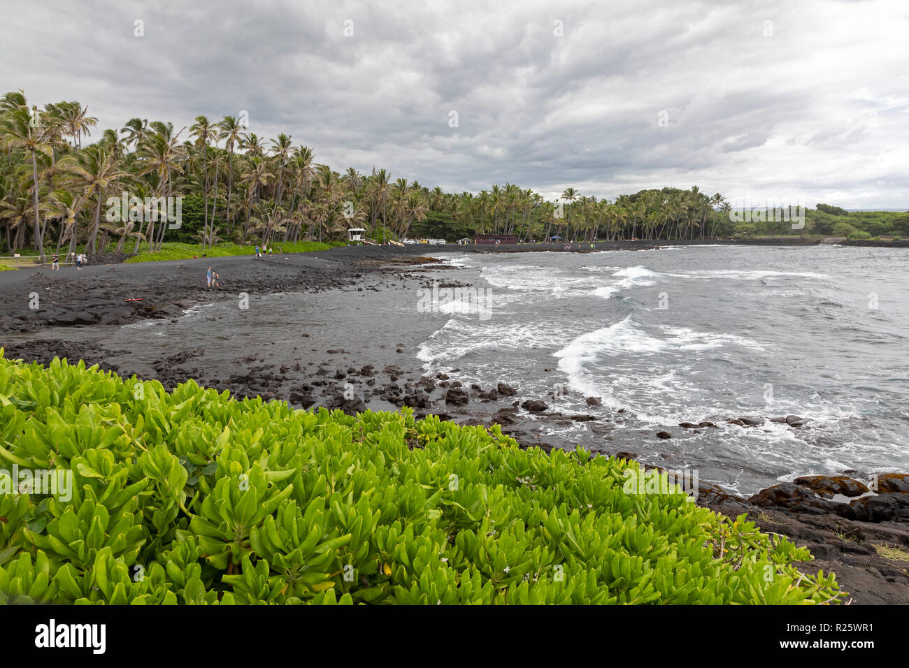Hawaii, Punaluu - Punaluu Black Sand Beach. Banque D'Images