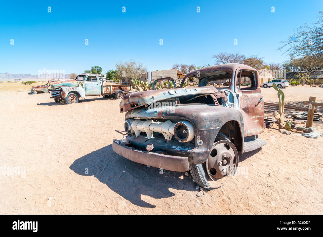 Carcasse de voiture, Solitaire, en Namibie Banque D'Images