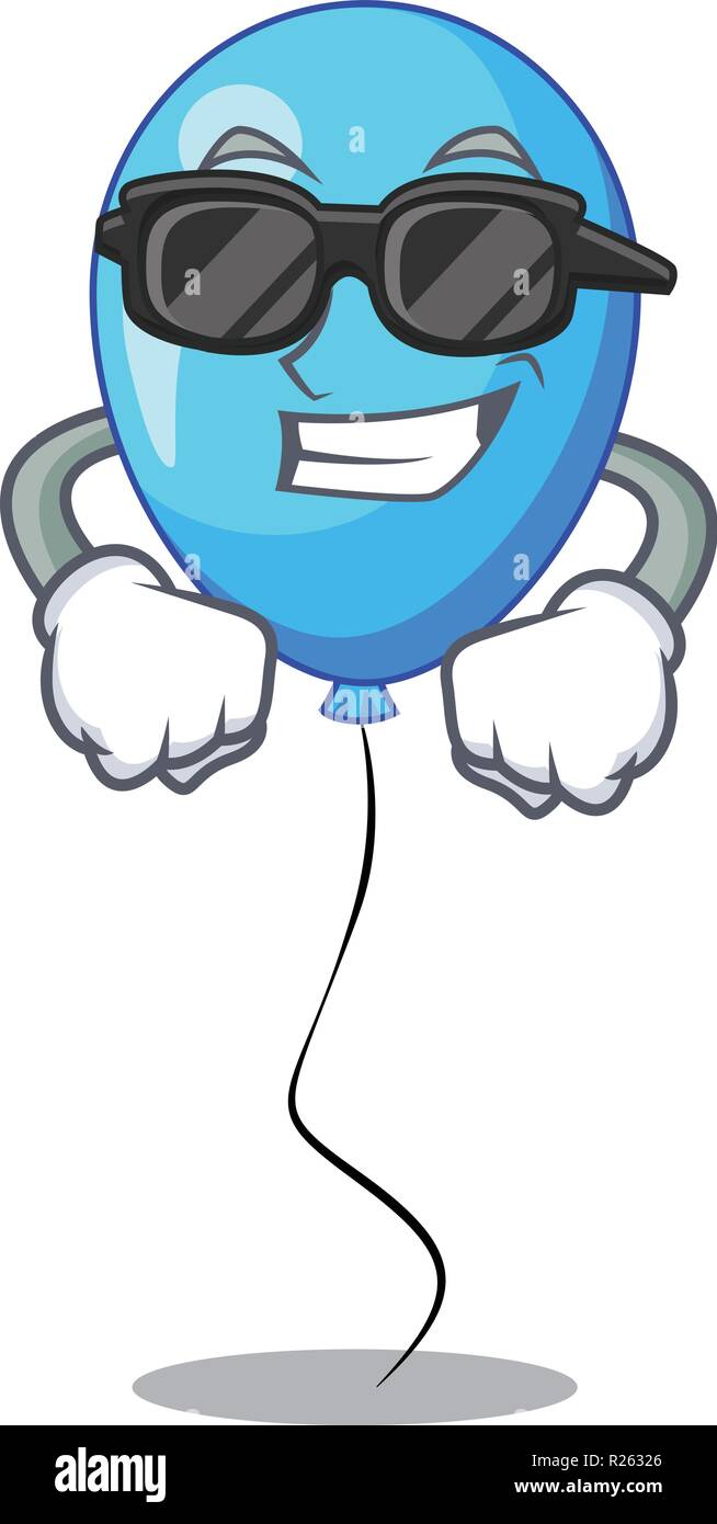 Ballon bleu super cool caractère sur la corde Illustration de Vecteur