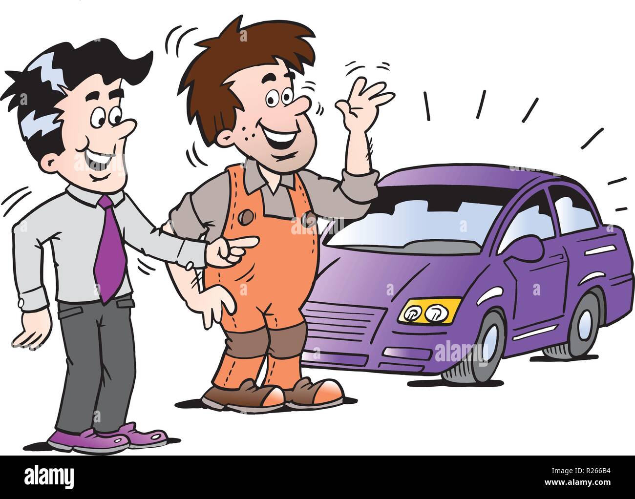 Cartoon Vector illustration d'un jeune homme il y a des heureux pour la nouvelle voiture auto Illustration de Vecteur