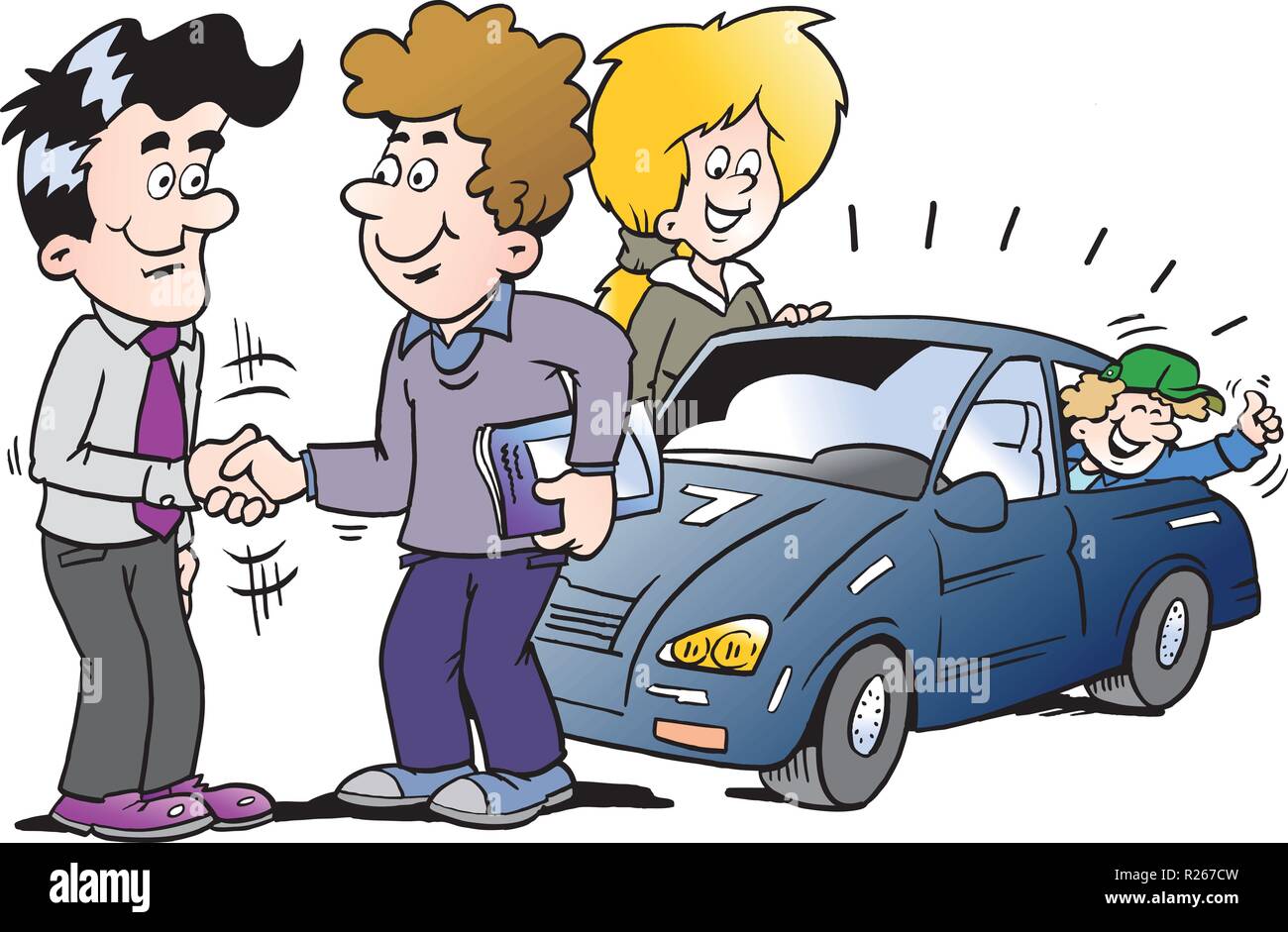 Cartoon Vector illustration d'une famille, il a accepté un accord pour acheter une nouvelle voiture auto Illustration de Vecteur