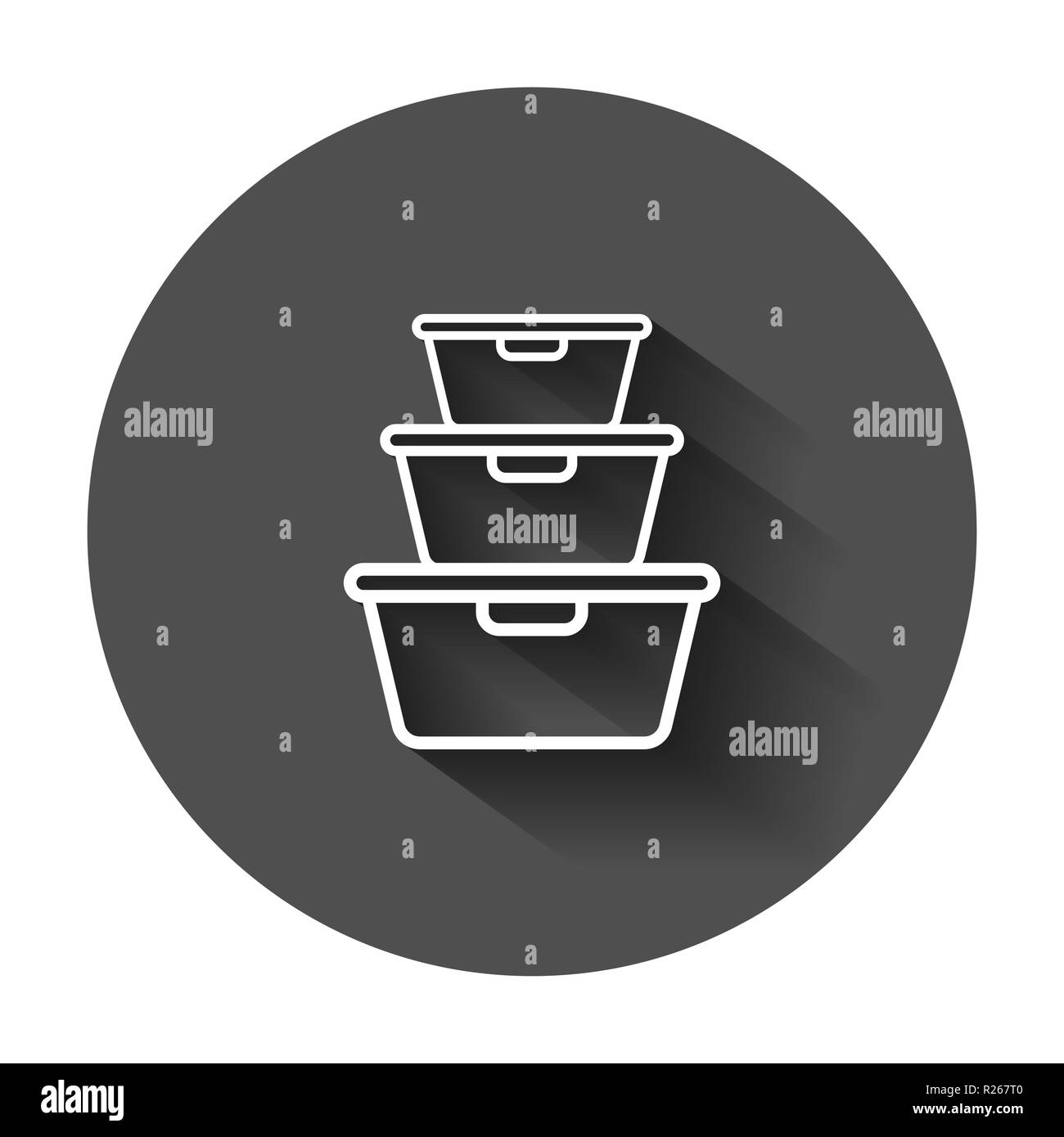 Récipient alimentaire en icône style plat. Bol de cuisine avec ombre portée de l'illustration vectorielle. Récipient en plastique fort concept d'entreprise. Illustration de Vecteur