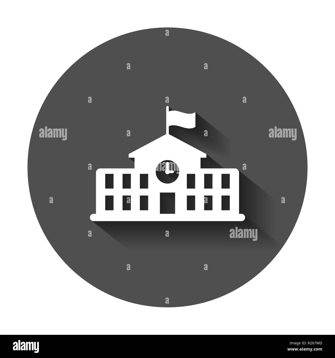 Bâtiment de l'école dans l'icône de style plat. L'enseignement collégial avec ombre portée de l'illustration vectorielle. Banque mondiale, gouvernement concept d'entreprise. Illustration de Vecteur