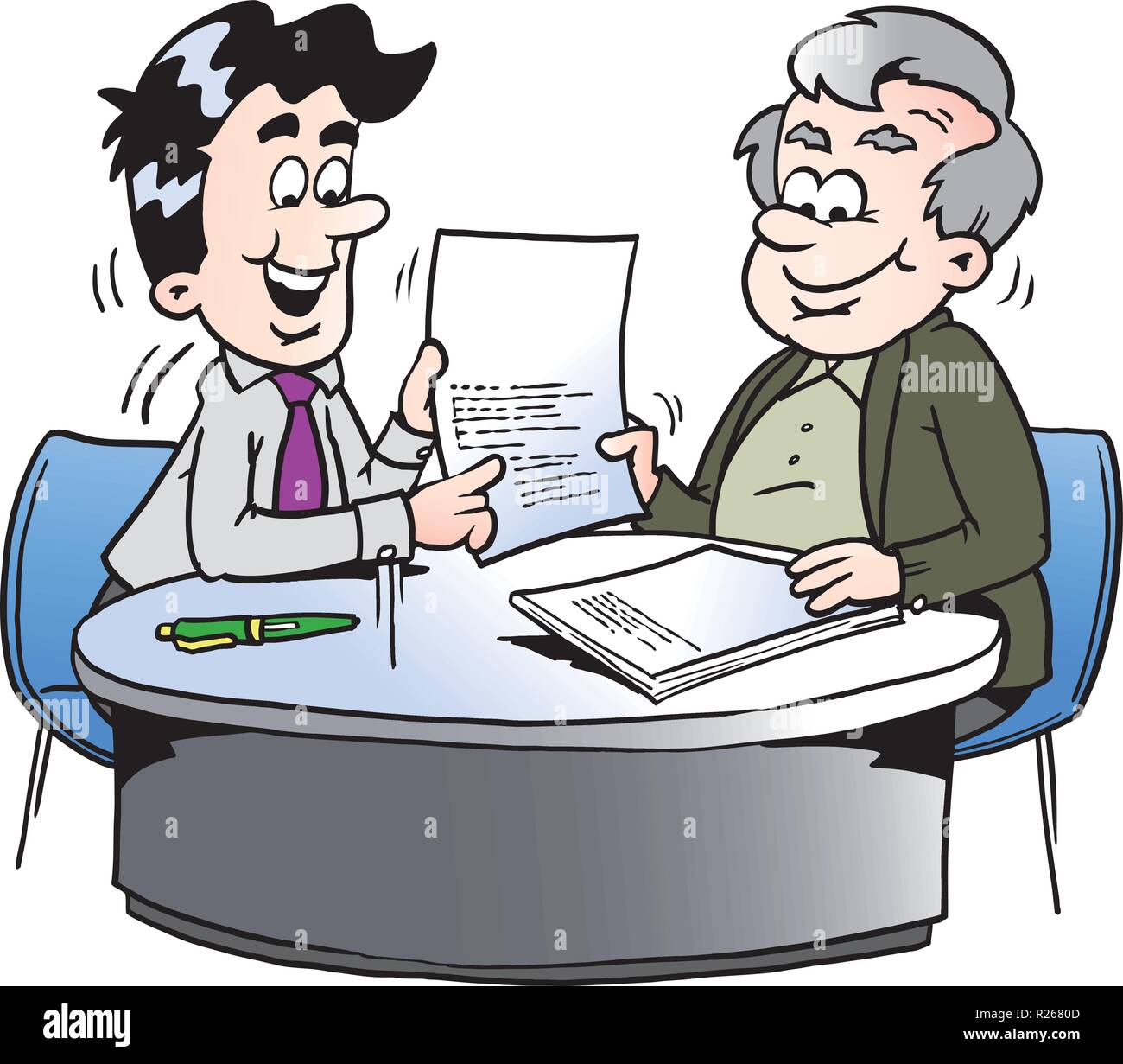 Cartoon Vector illustration d'un homme d'affaires et un homme plus âgé ayant une réunion d'affaires Illustration de Vecteur