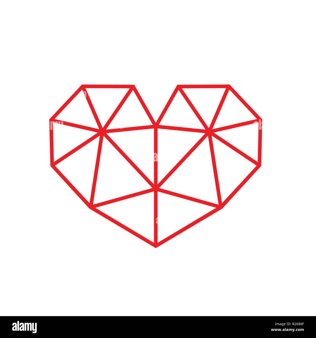Style triangulaire rouge du symbole du Cœur. Disponible en format vectoriel EPS redimensionnable. Isolé sur fond blanc. Illustration de Vecteur