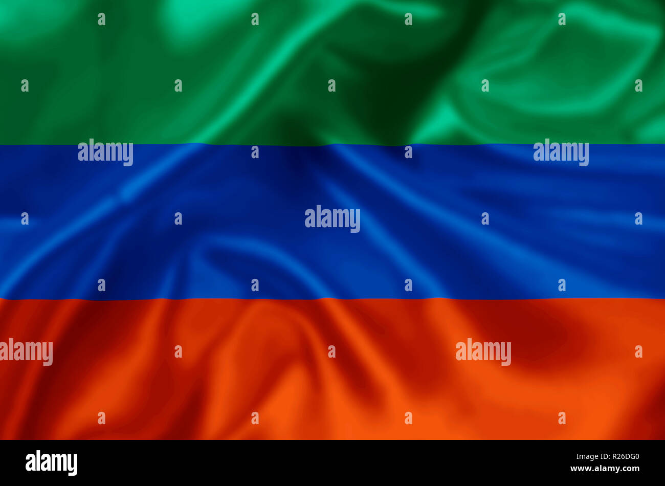 Brandissant le drapeau du Daghestan et libre illustration. Parfait pour les fins de l'arrière-plan ou de texture. Banque D'Images