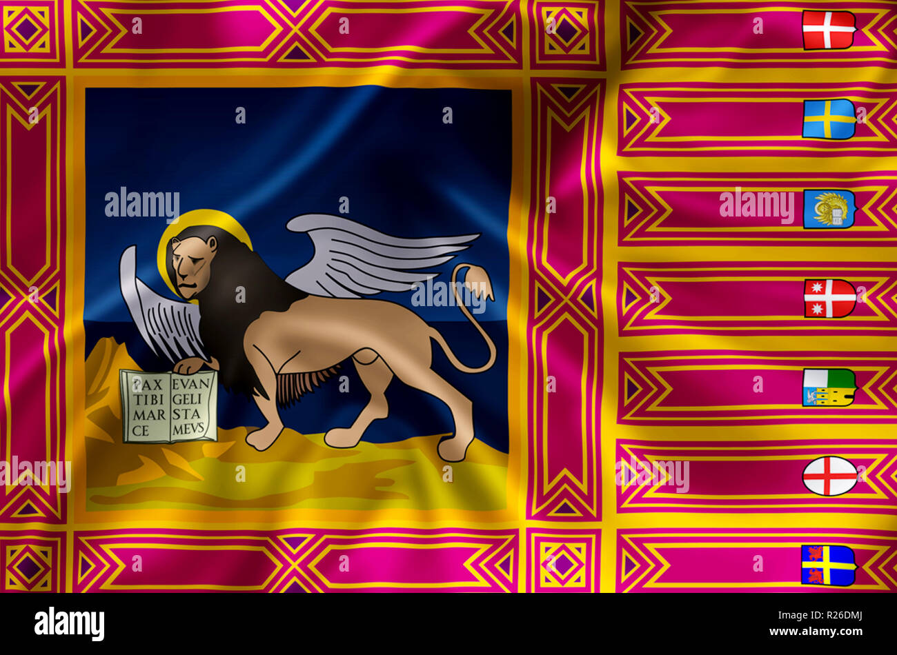 La Vénétie et agitant le drapeau gros plan illustration. Parfait pour les fins de l'arrière-plan ou de texture. Banque D'Images