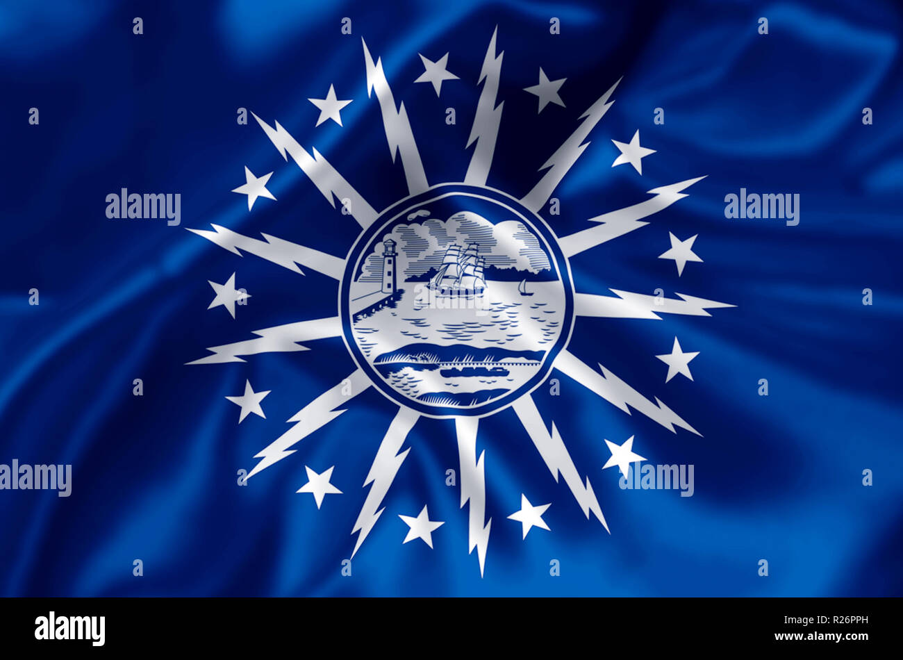 Buffalo New York en agitant le drapeau et libre illustration. Parfait pour les fins de l'arrière-plan ou de texture. Banque D'Images