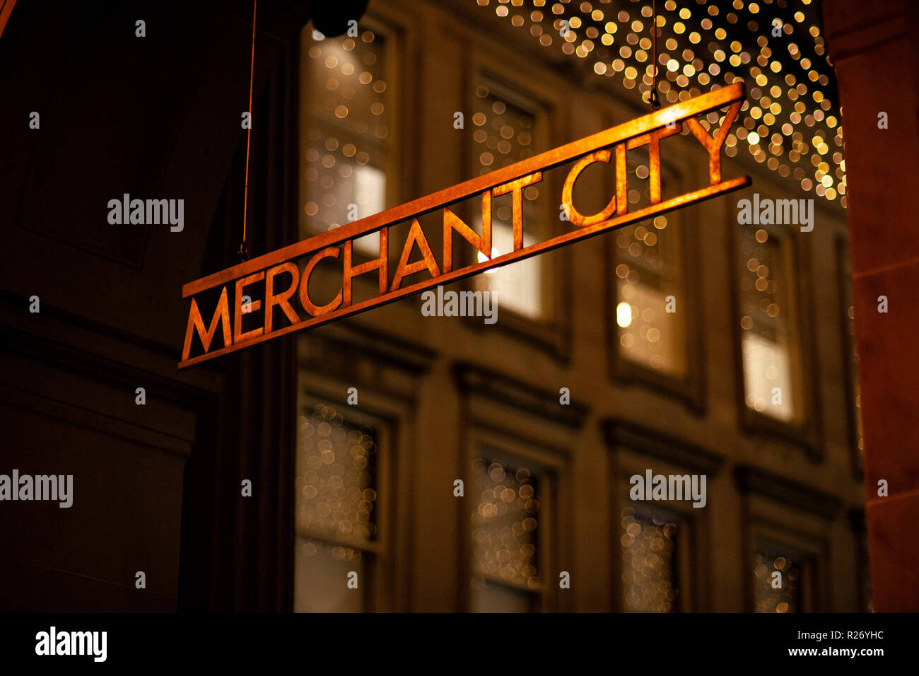 Merchant City signe. Glasgow, Ecosse. Banque D'Images