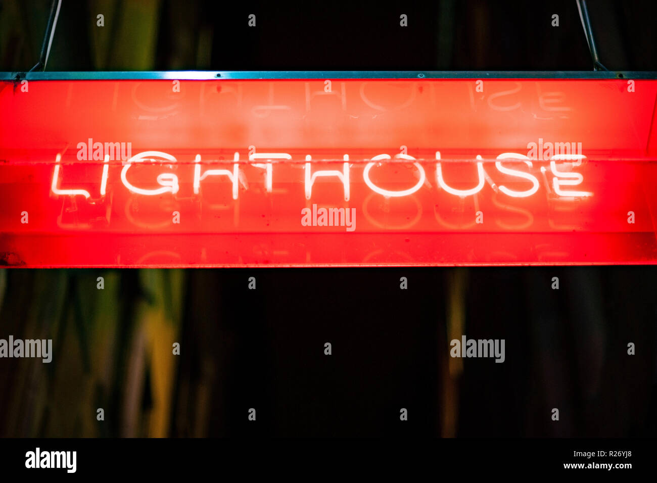 Leuchtturm en néon. Mitchell Lane, Glasgow Banque D'Images
