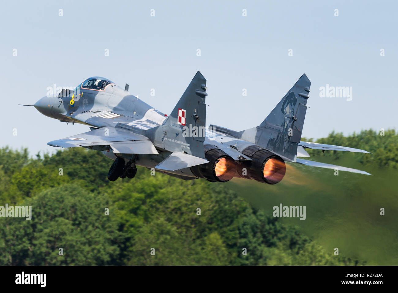 Un Mikoyan MiG-29 Fulcrum multirole fighter jet de l'Armée de l'Air polonaise. Banque D'Images