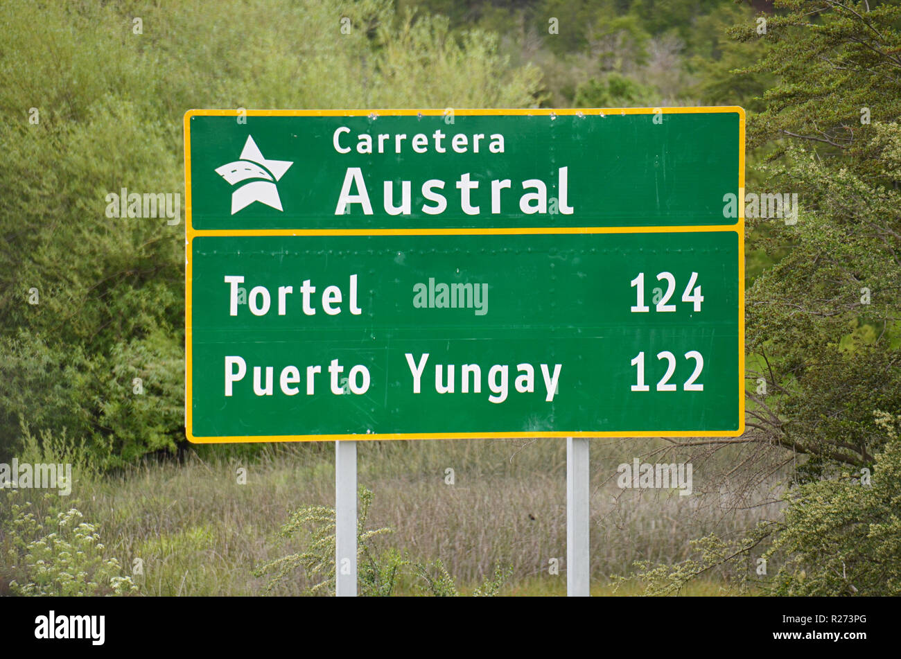 Carretera Austral, signe d'Aysen, Chili Banque D'Images