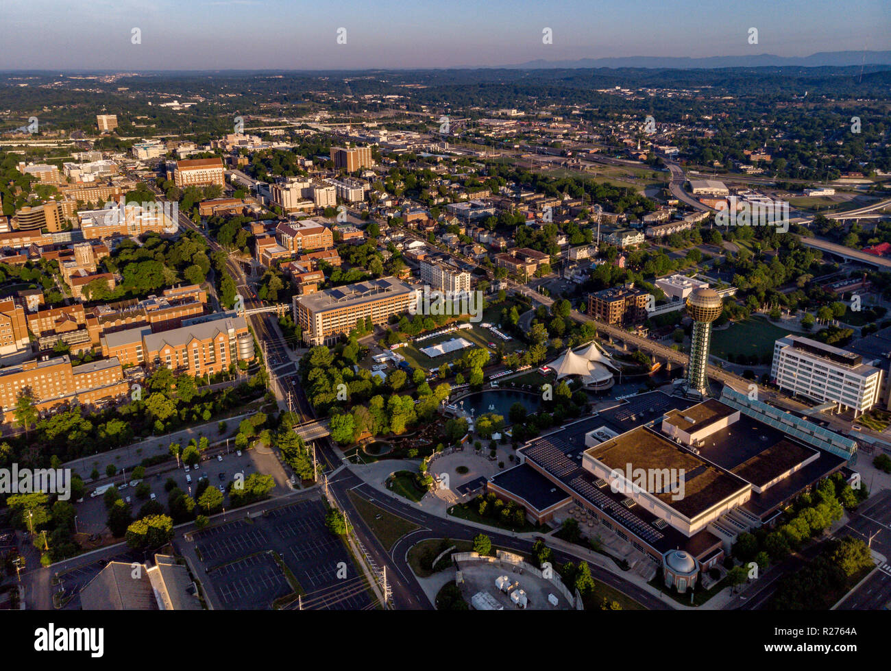 Vue unique sur l'University of Tennessee et le world's fair park à Knoxville Banque D'Images