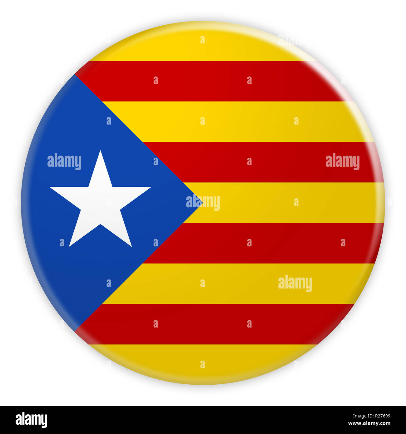 Estelada Blava le séparatisme Catalan Bouton Drapeau, Catalogne Indépendance Actualités Concept d'un insigne, 3d illustration sur fond blanc Banque D'Images