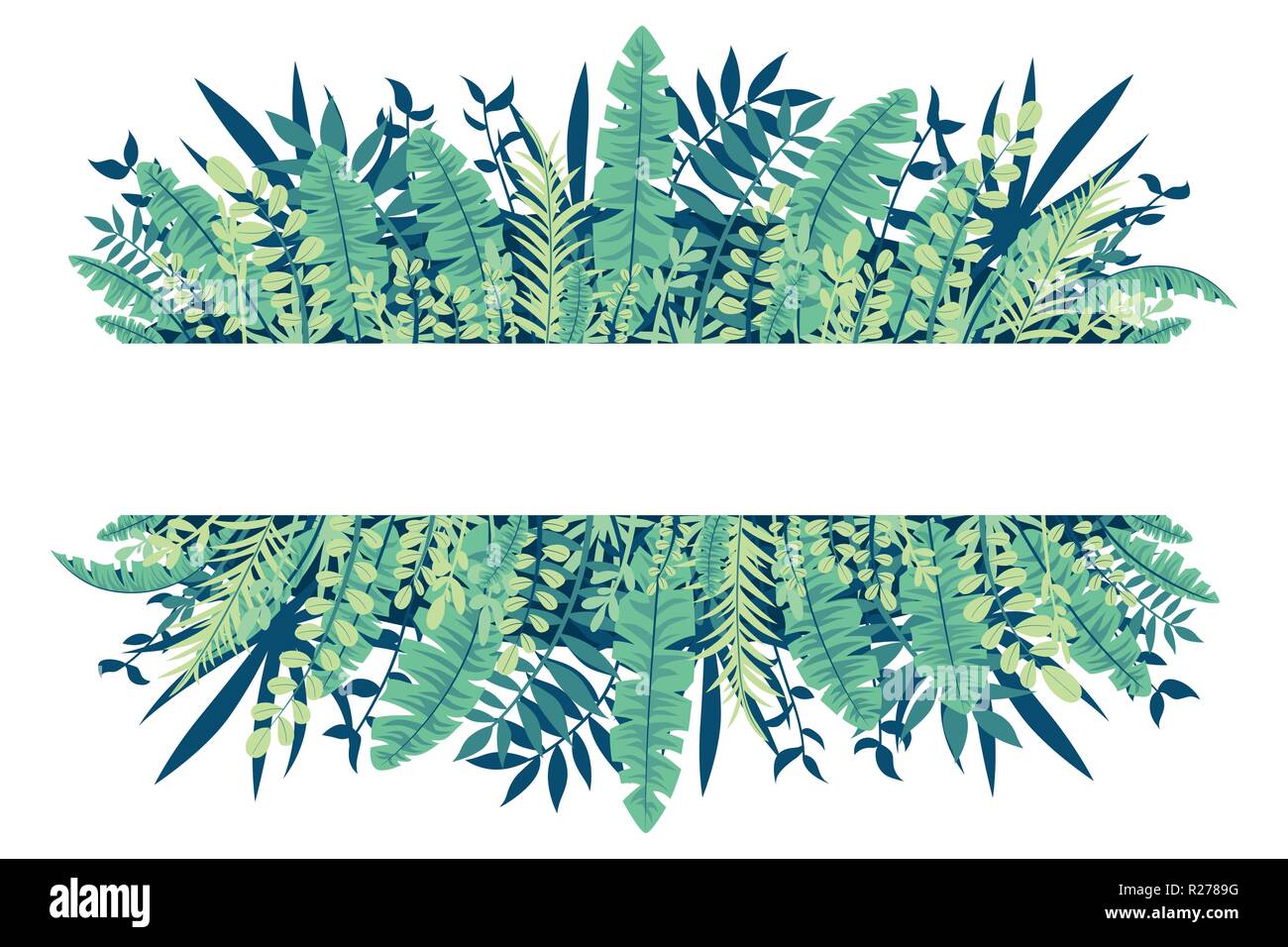 Les feuilles tropicales bannière sur fond blanc. Vector illustration avec des calques distincts. Illustration de Vecteur Les feuilles tropicales bannière sur fond blanc. Vector illustration avec des calques distincts. Illustration de Vecteur