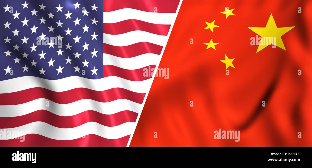 Drapeau Drapeau USA vs Chine tradewar Banque D'Images