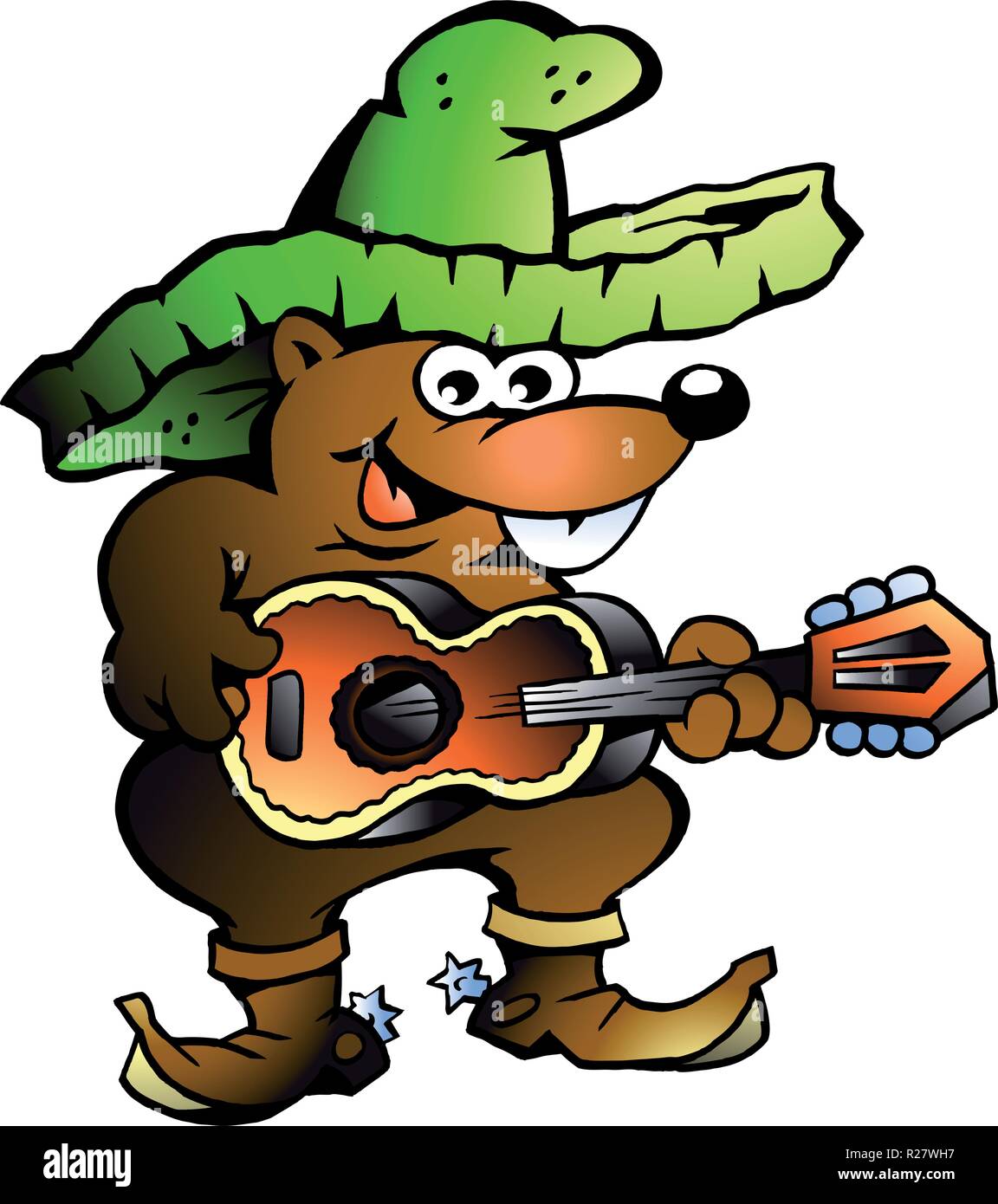 Vector illustration dessinée à la main d'un wallaby mexicain qui joue de la guitare Illustration de Vecteur